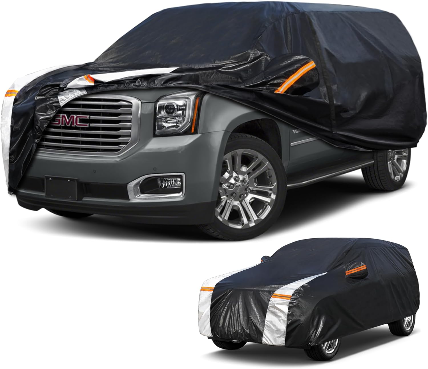 Large SUV Car Cover for GMC Yukon 100% Waterproof All Weather, Heavy Duty Outdoor Full Exterior Covers Rain Sun Wind UV Protection.