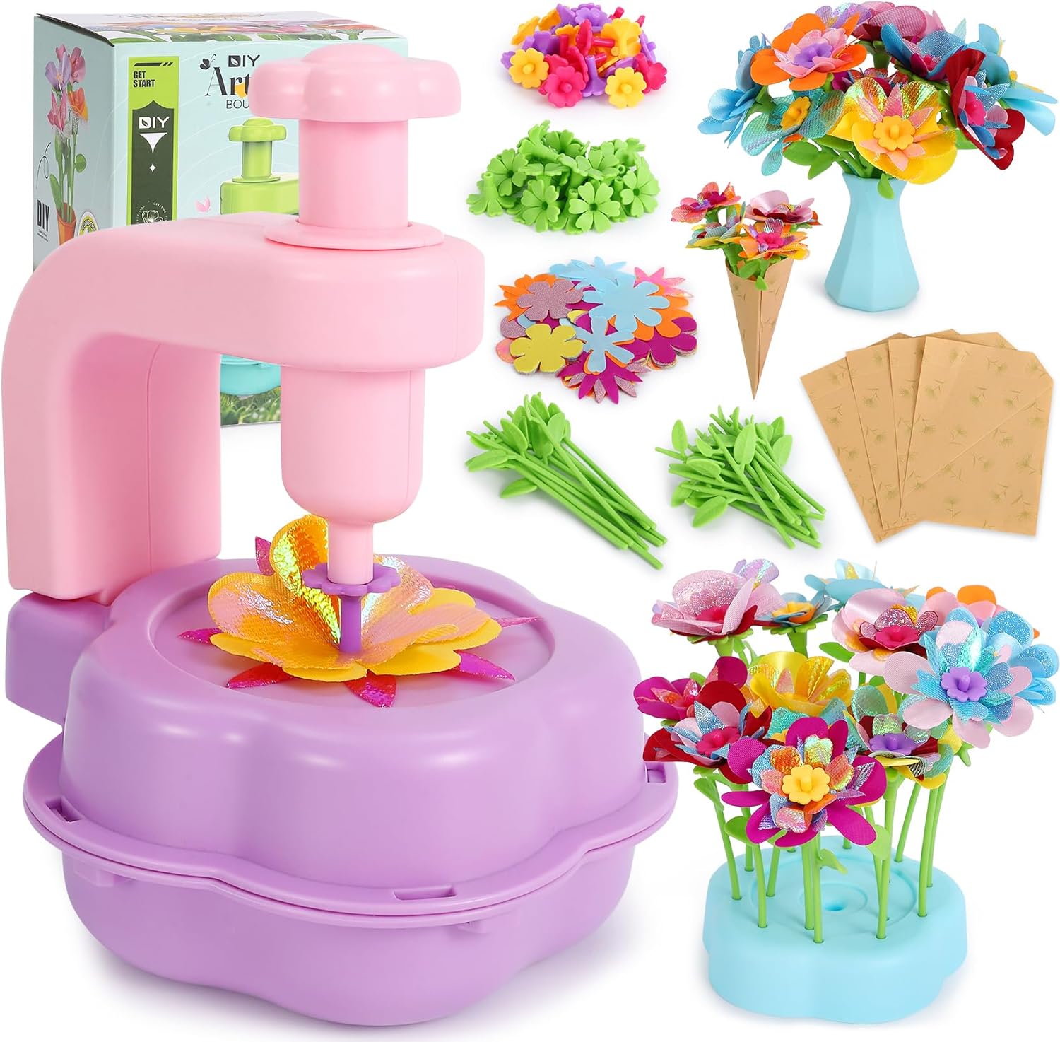 Flower Crafts Kit for Girls - Arts and Crafts for Kids Ages 4-8, Gifts for 4 5 6 7 8 9 Year Old Girls, Mess-Free Art Craft Projects, Kids Flower Making Kit, DIY Creative Activity Toys for Preschool