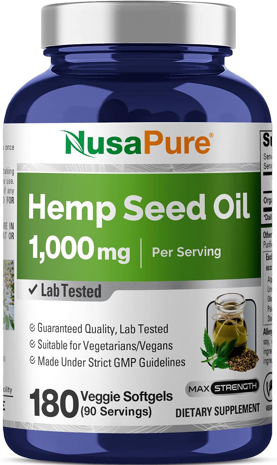 Hemp Seed Oil with Omega 3-6-9 1000mg, 180 Veggie Softgels - 90 Servings