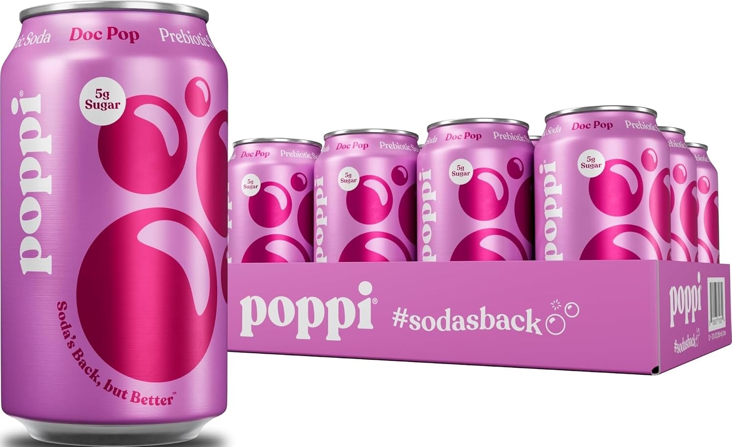 Poppi Prebiotic Soda, Sparkling Water & Fruit Juice, Doc Pop, 12 Oz, 12 Pack