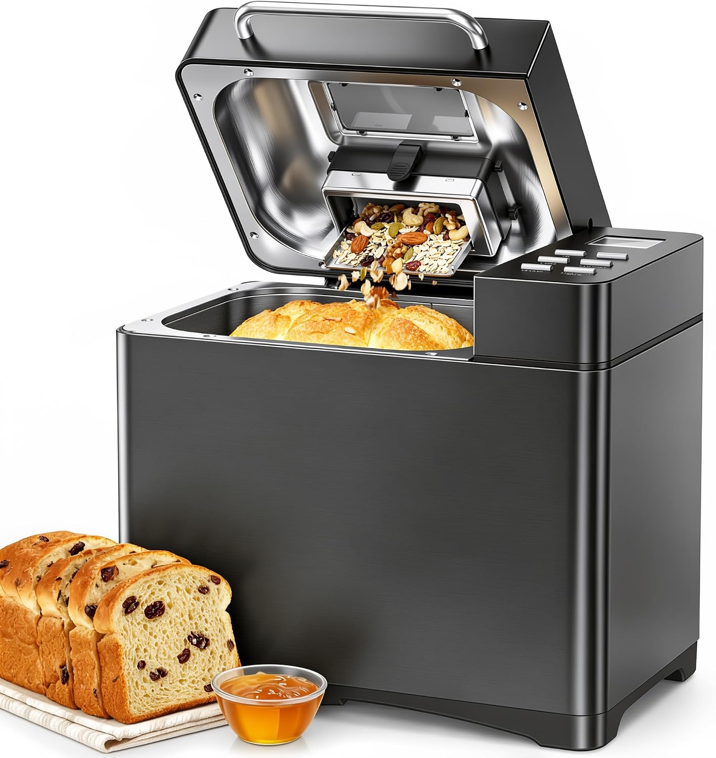 JUMMICO Bread Maker Black – 19 Programs, 1000g Capacity, 3 Browning Levels, Timer, 710W, Including Viewing Window & Recipe Book – Fully Automatic Bread Machine