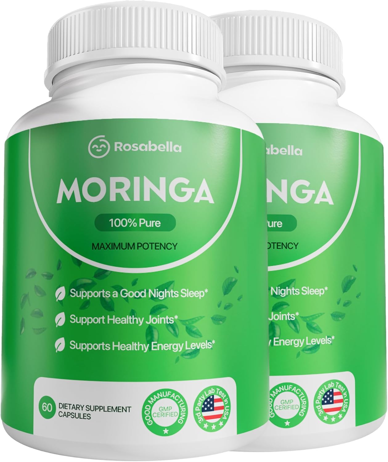 Rosabella Moringa Capsules - Pure Moringa Powder, Energy, Skin, Immune & Gut Health Superfood, Rich in Antioxidants, Essential Vitamins & Amino Acids, Natural Green Superfood Supplement - 120 Count