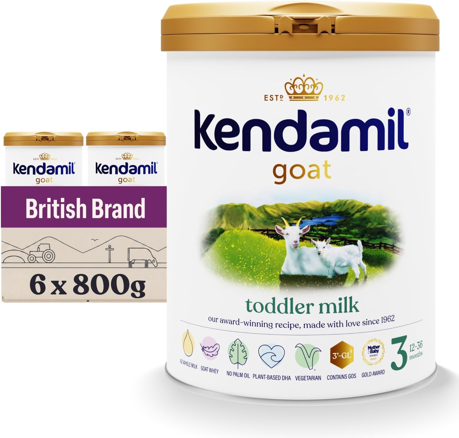 (6x800g) Kendamil Goat Toddler Milk, Stage 3 – British Made, Goat Whole Milk Formula – With HMOs, With A2, No Palm Oil, No Fish Oil, No SOYA, No GMOs