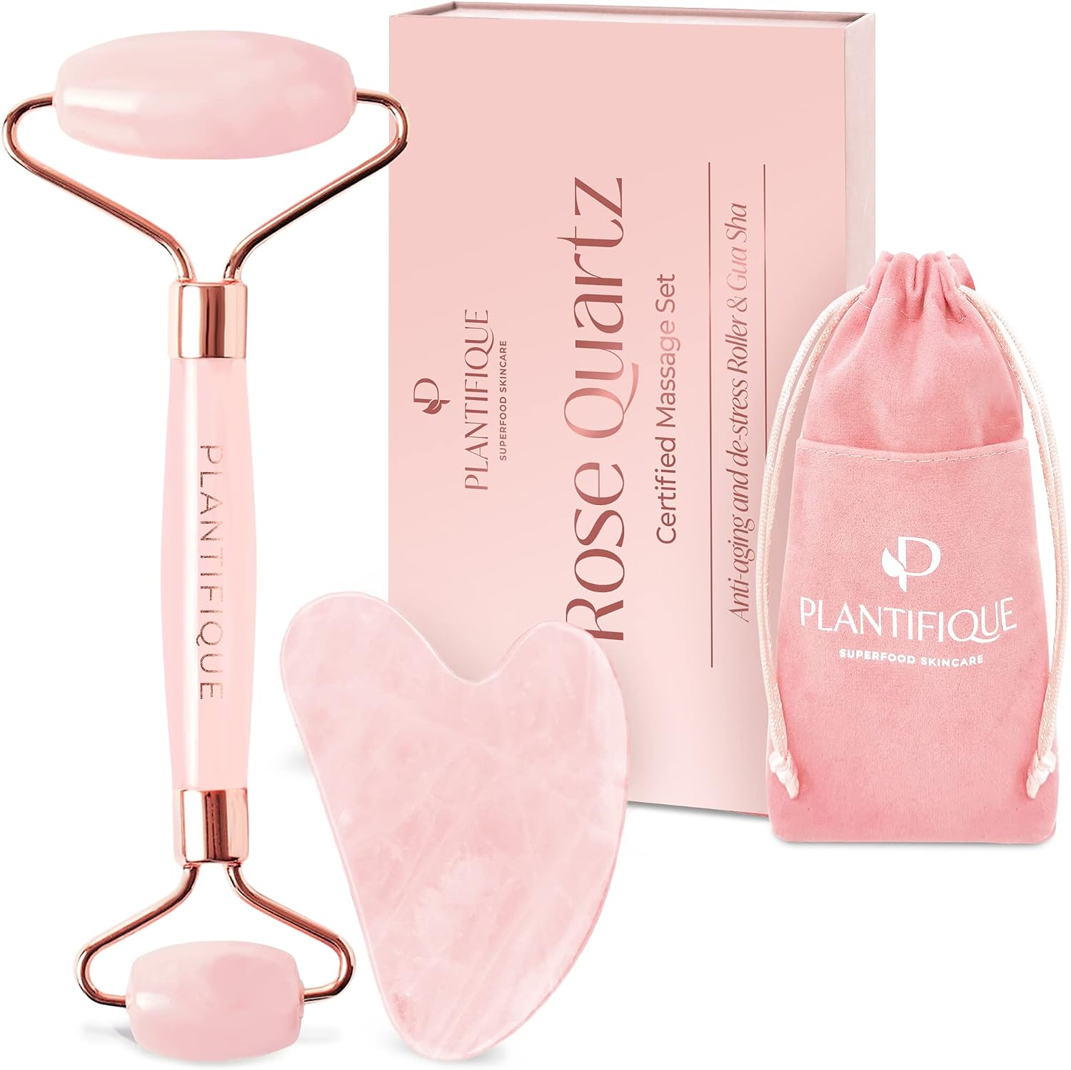 Plantifique Rose Quartz Roller for Face – Anti Aging Facial Roller for Toning and Firming The Skin | Ideal Face Massager for Wrinkles and Sagging Facial Skin - Eye Roller for Puffy Eyes