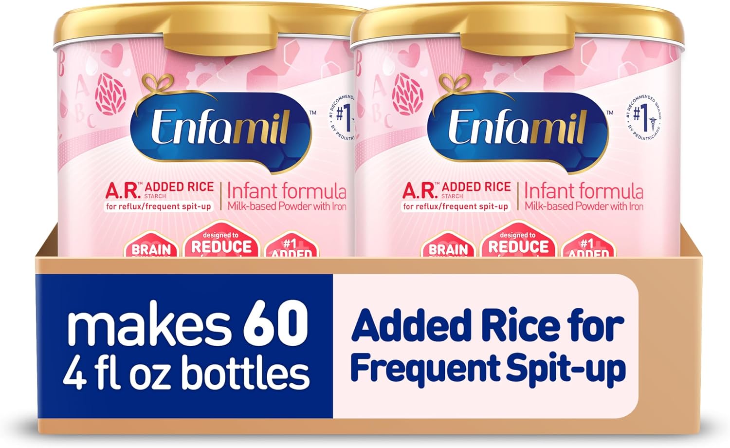 Enfamil A.R. Infant Formula, Reduces Reflux & Spit-Up, DHA for Brain Development, Probiotics to Support Digestive & Immune Health, Reusable Powder Tub, 19.5 Oz (Pack of 2)