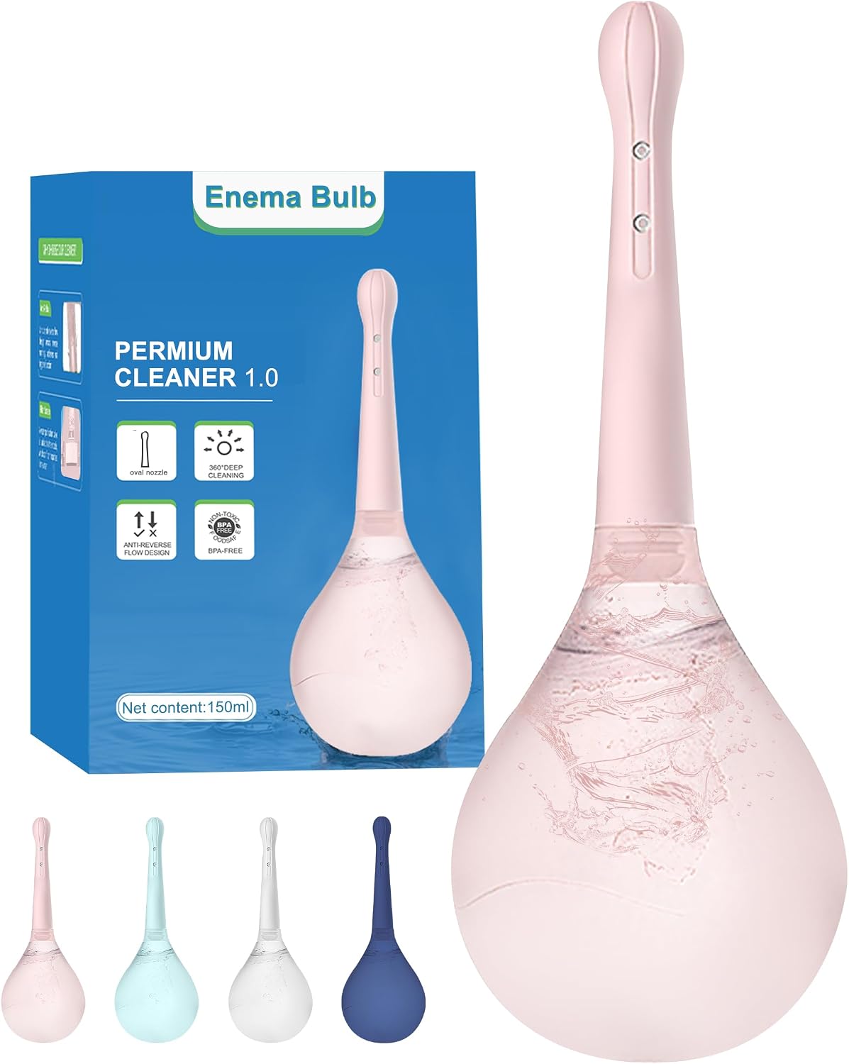 Anal Douche Enema Bulb kit - Shower Douche Anti-backflow Anal Cleaner with 5 Spray Holes enemas at Home for Constipation for Men for Women Blue 150ML(Pink)