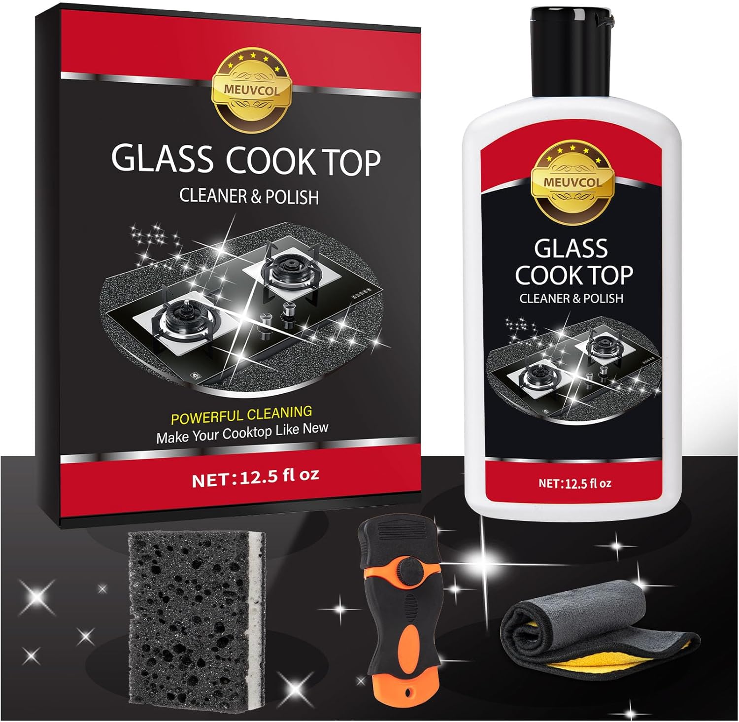 Meuvcol Hob Cleaner Glass Ceramic, Heavy Duty Induction Electric Hob Cleaner Non Scratch, Glass Cooktop And Stove Top Polish For Ceramic, Electric, Induction, Flat Top Stovetop, Gas (12 OZ)