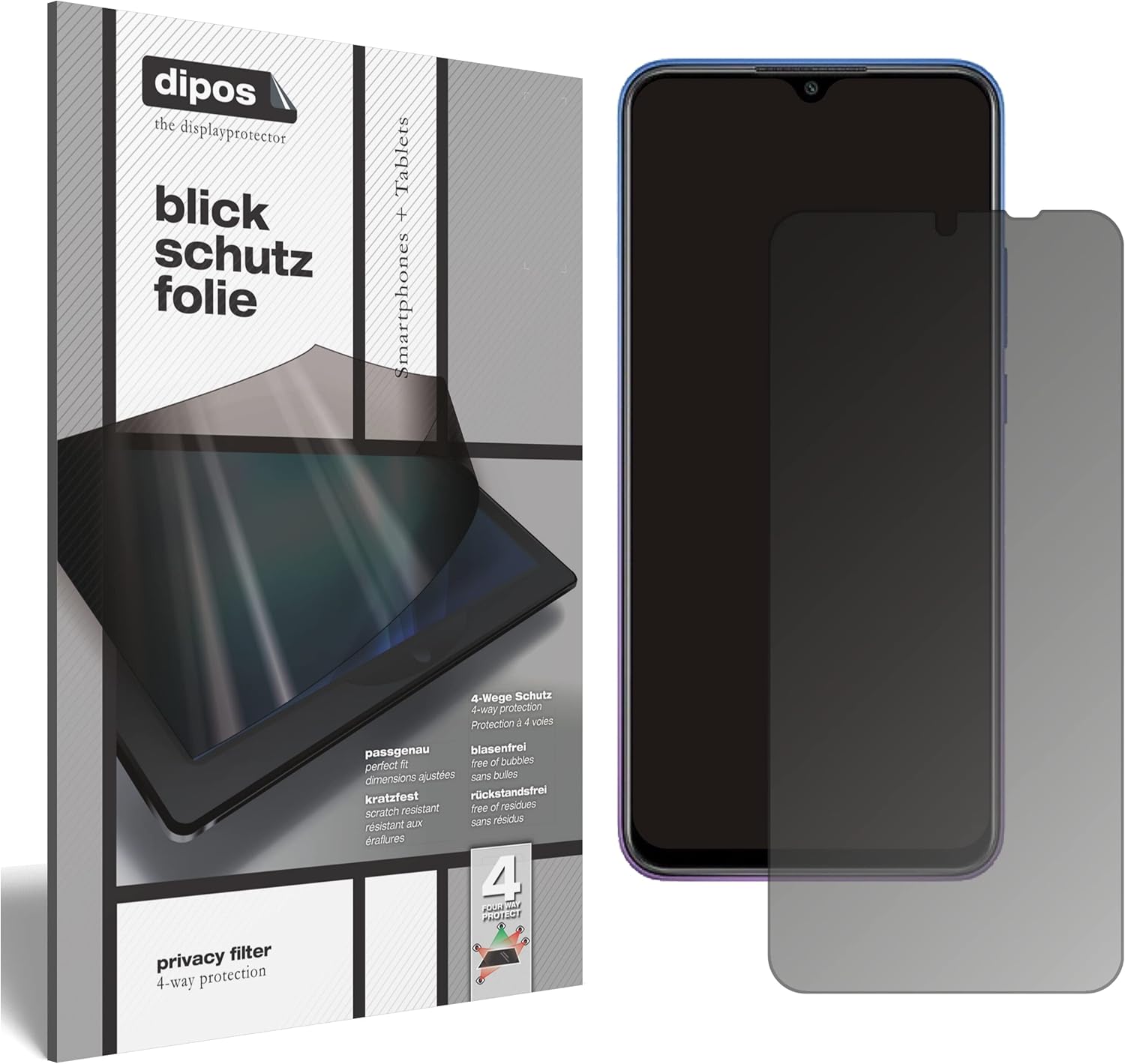 dipos I Privacy Filter compatible with Xiaomi Redmi 9 Prime Screen Protector Anti-Spy 4-Way Protection