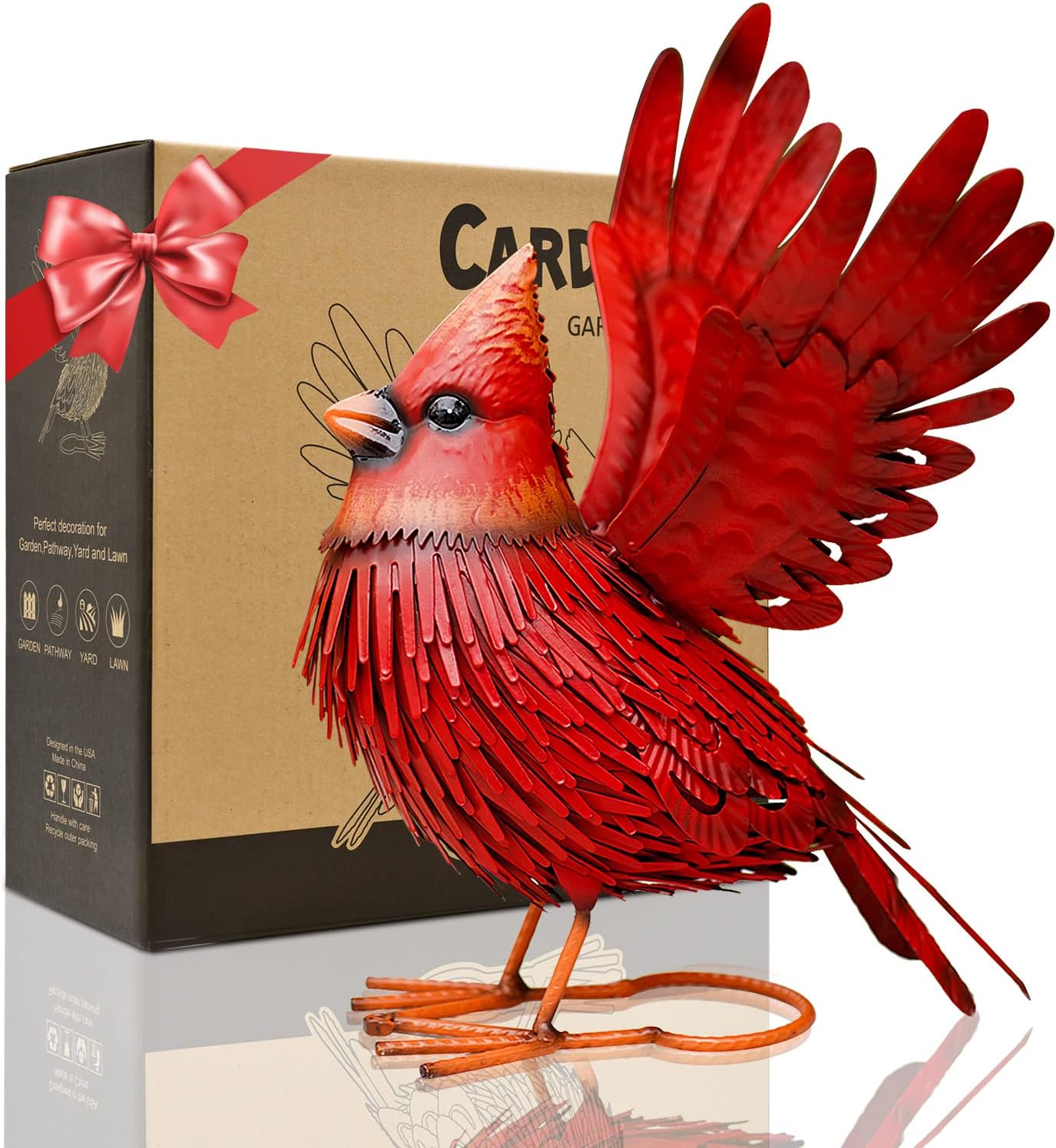 Nacome Cardinal Garden Decor Metal Yard: Art Outdoor Sculptures & Statues Large Red Bird Ornaments for Patio Balcony Front Backyard - Gifts for Grandma Mom