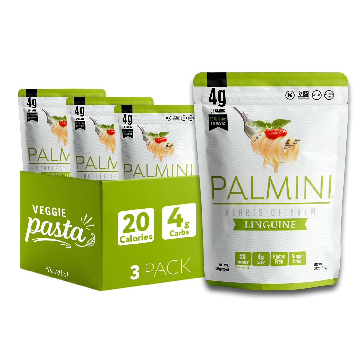 Palmini Linguine Hearts of Palm Pasta | Low Carb (4g Net Carbs), Low Calorie (20 Cal), Keto, Gluten Free, Vegan, Non-GMO | Healthy Plant-Based Noodles | As Seen on Shark Tank | 12oz Pack of 3