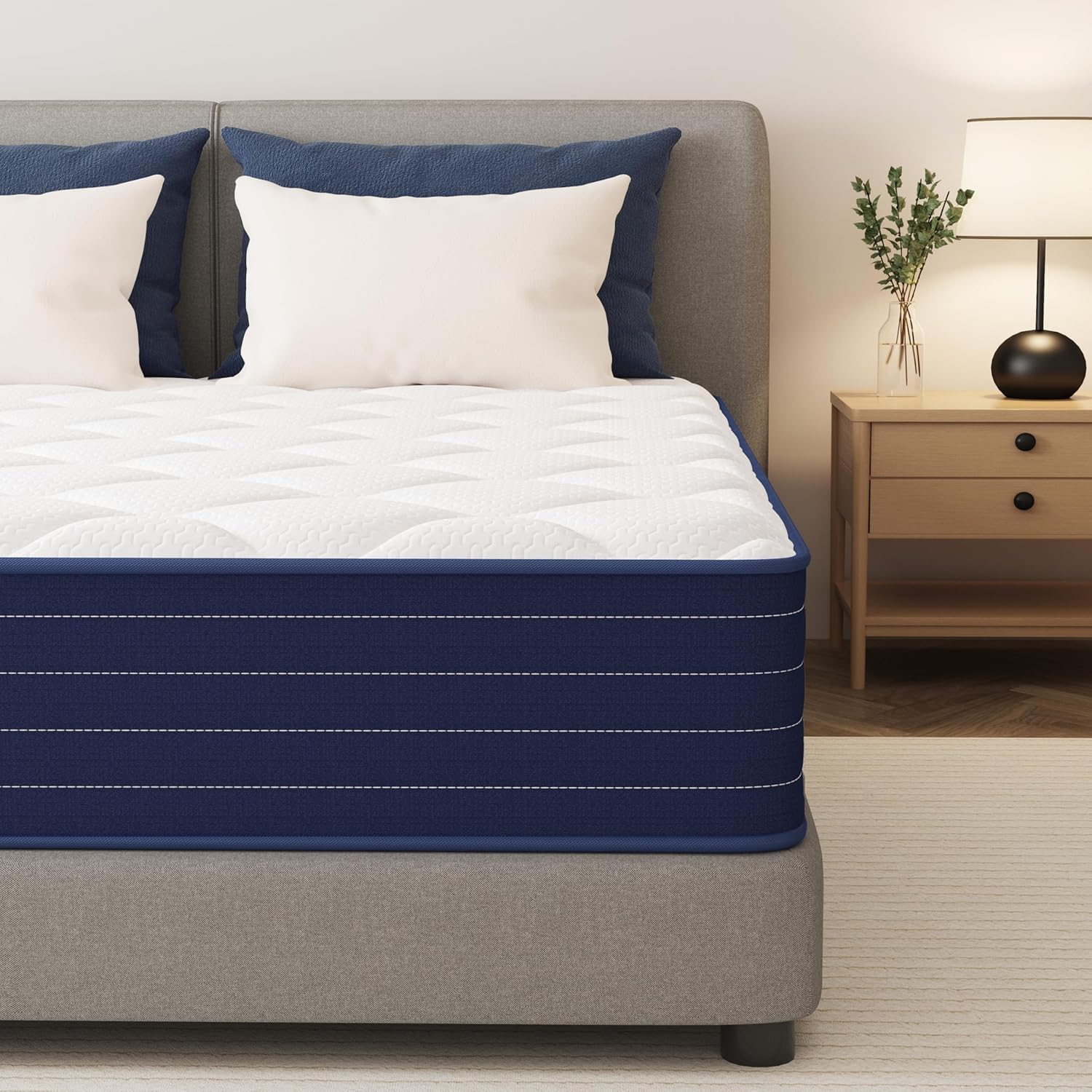 PurrJoys Double Mattress, 8 Inch Gel Memory Foam 7 Zone Orthopedic Full Size Mattress Pocket Sprungs Wave Memory Foam Hybrid - Medium Firm - Motion Isolation 135x190x20cm