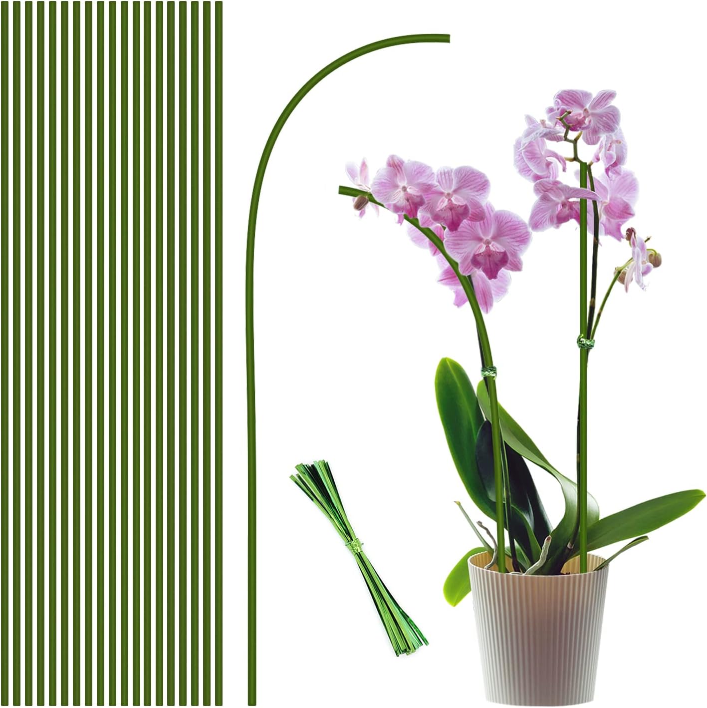 Plant Stakes,20Pcs Plant Sticks,Garden Green Bendable Single Stem Plant Support Stakes for Indoor and Outdoor Plants,Potted Plants,Flowers Orchid Peony Rose-18 Inches