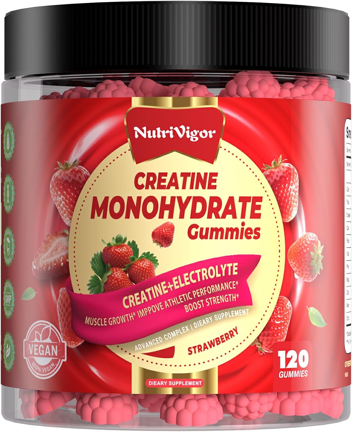 Creatine Monohydrate Gummies 5g for Men & Women, Preworkout Gummy with Electrolyte,Taurine for Muscle Growth, Strength & Energy Support, Strawberry 120 pcs