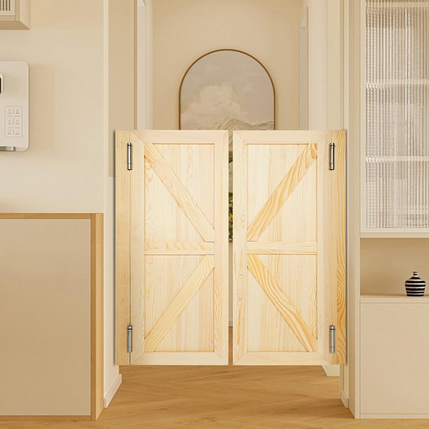 Swinging Door, Coffee Two-Way Double with Hinges Pine Saloon Doors Interior Door for Doorway Partition Door (31.5" * 35.43" Log Color)