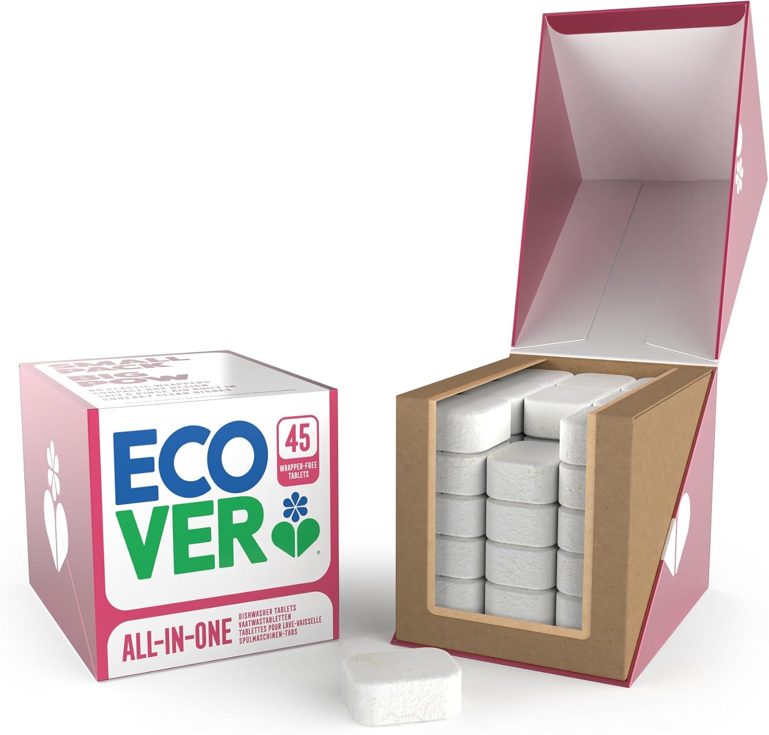 Ecover All-In-One Dishwasher Tablets, Contains Salt & Rinse Aid, Power Cleaning, Mandarin and Lemongrass Scent, Pack of 1, 45 Tablets