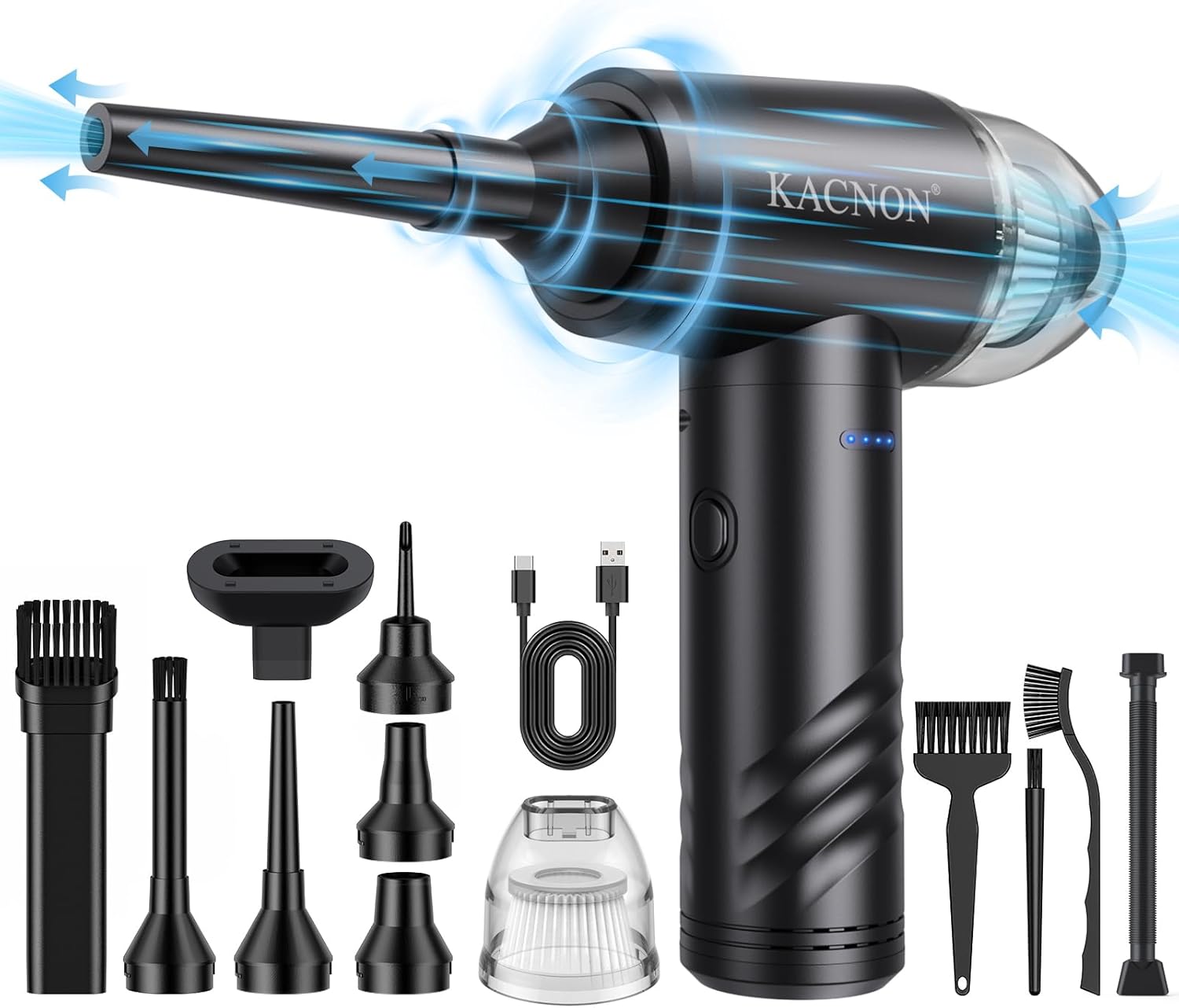 KACNON 3 in 1 Computer Vacuum Cleaner, 3-Gear Compressed Air Duster Blower, 9Kpa Suction pc Cleaning kit, 110000RPM Air Duster Cleaner for PC, Laptop, Keyboard,Electronics