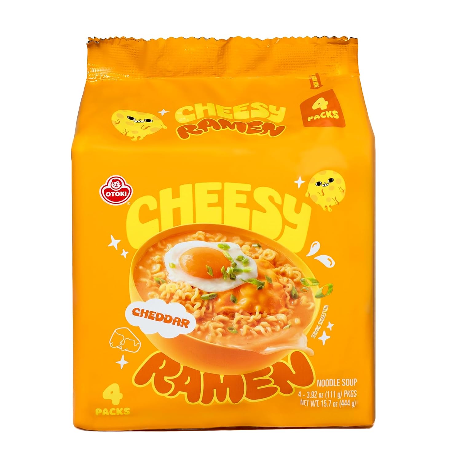 Cheesy Ramen - Cheddar Soup Ramen | Mild Kick, Creamy & Savory Korean Noodles | 3.92 oz (Pack of 4)