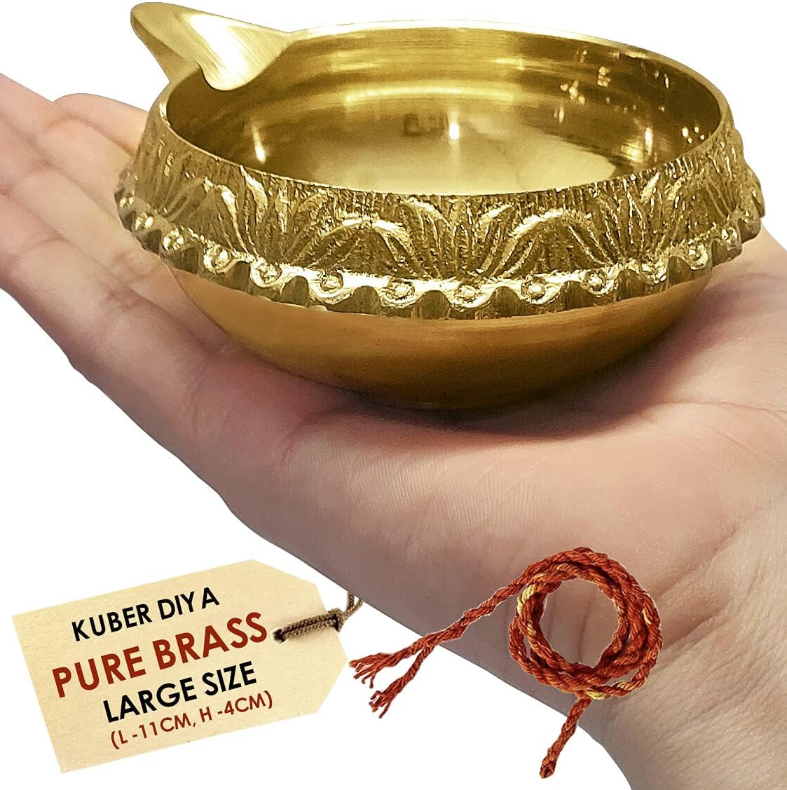 SATVIK Big Size Kuber Brass Aarti Diya with 16 Inch Red Akhand Jyoti for Puja Jyot Oil Lamp Festive Diwali Mandir Temple Aarti Pooja Dia with Akhand Jyot Red Wick Large