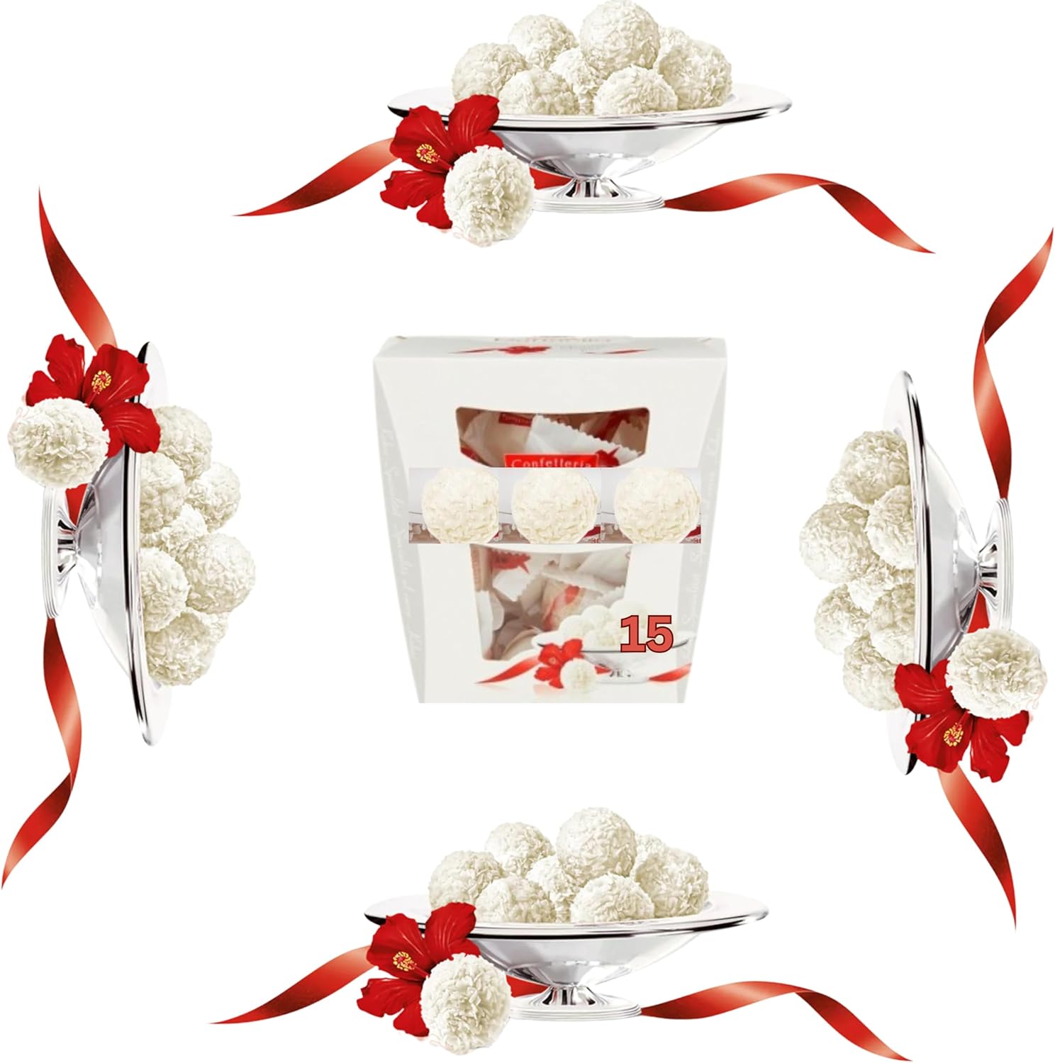 Raffaello Pralines, White Chocolate Gift, Wedding Gifts, Gifts for Women and Men, Teacher Gifts, Party Chocolate Box, Coconut, Crunchy Whole Almond and Smooth Cream, Box of 15