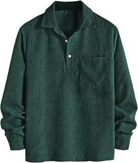 ZAFUL Men's Corduroy Shirts Solid Color 2024 Fall Half Button Long Sleeves Polo Shirt Casual Work Collared Shirt with Pocket