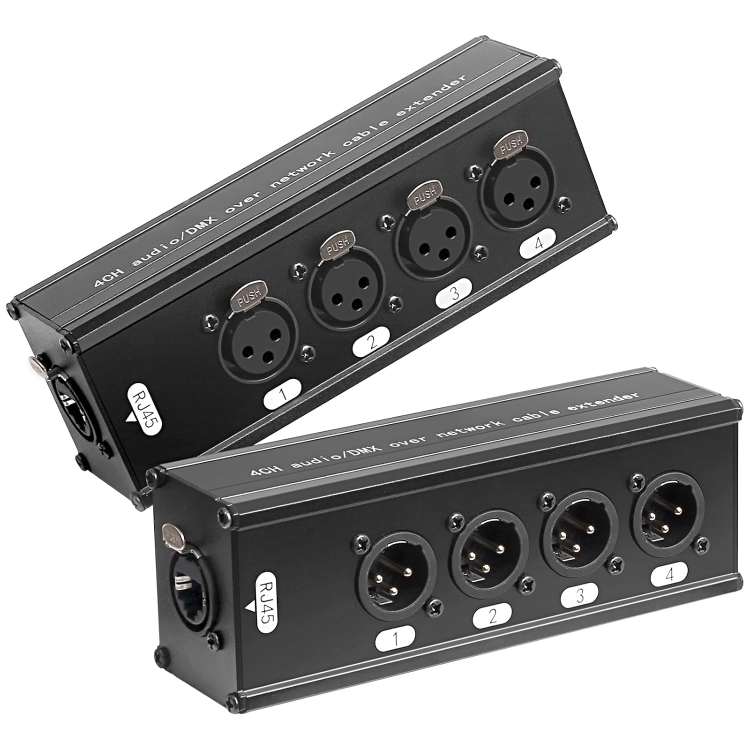 4 Channel Multi Network, 3-Pin XLR Male and Female to Ethercon Cable Channels, DMX Over Network Cable Extender, Compatible RJ45 Cat5/Cat6 Ethernet Extender(1 Pair: 4 Male + 4 Female)