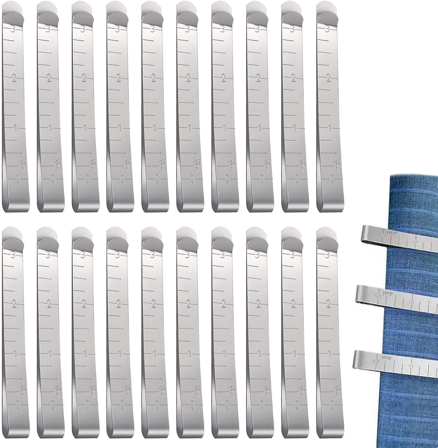 20 PCS Stainless Steel Hemming Clips - 3 Inch Measurement Ruler Sewing Supplies for Fabric Pinning and Marking Accessories