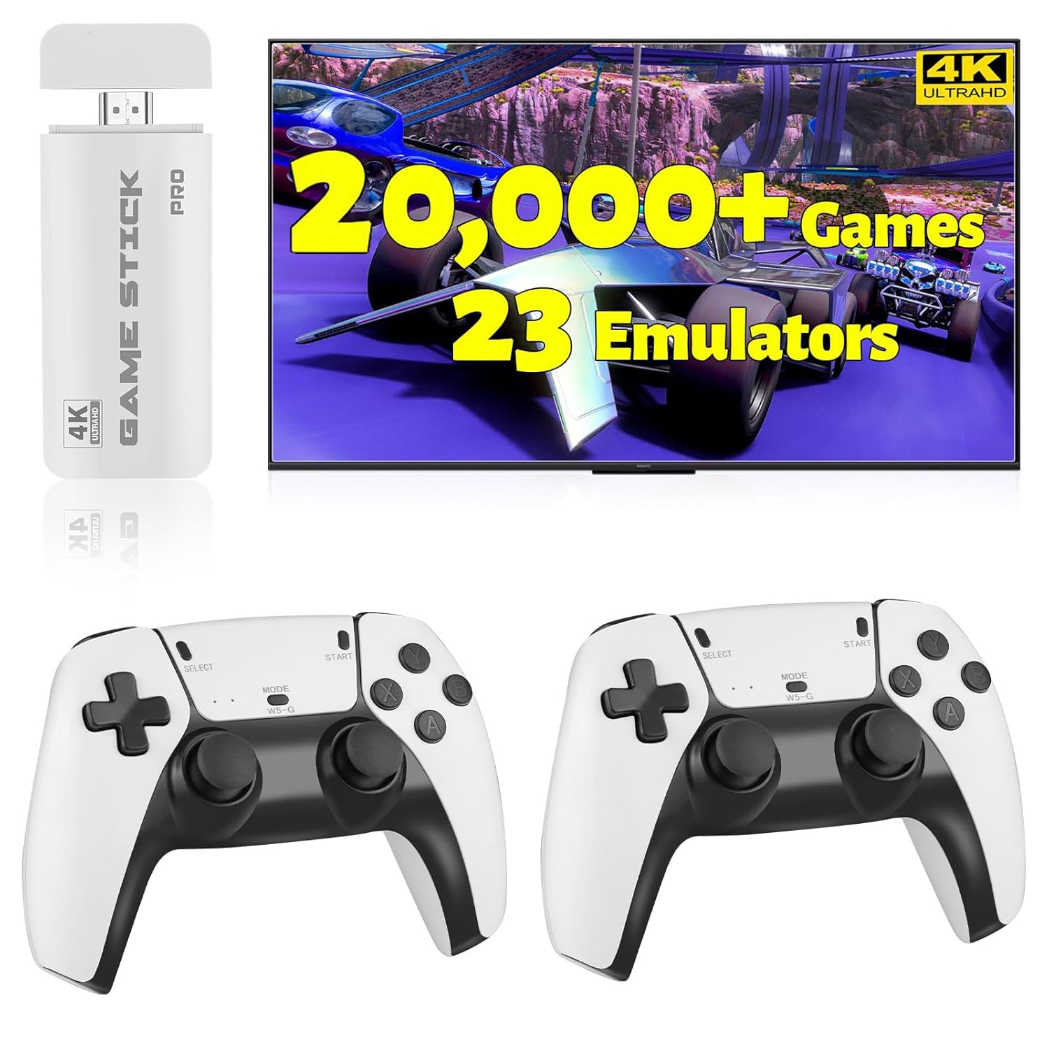 HRYYDS 2025 Retro Gaming Console Pro 4K HDMI with 20,000+ Built-in Classic Video Games - Plug & Play Game Stick for TV with 2 Wireless Controllers | 23 Emulator Support 64GB