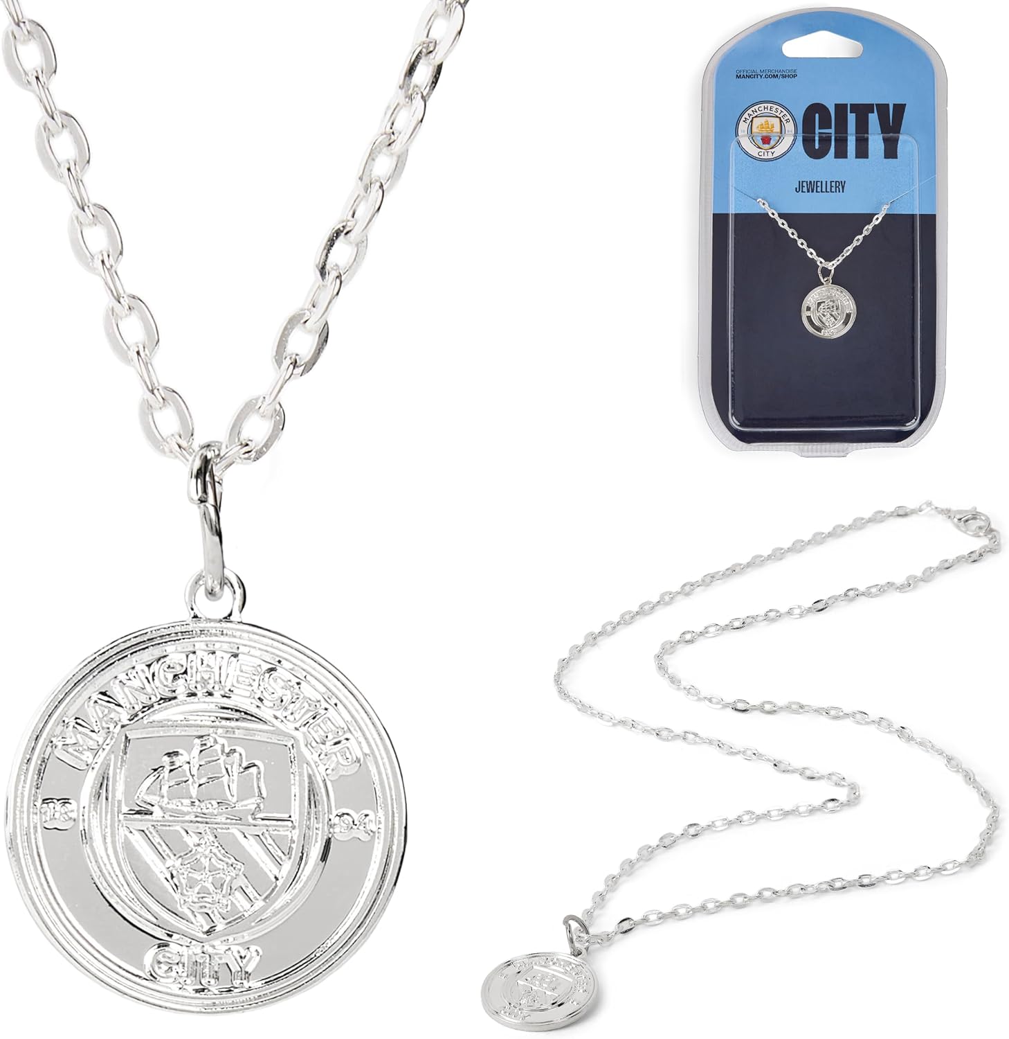 Official Licecned Silver Plated Crest Necklace, Football Club Pendant on 50cm (20 Inch) Chain, Gift for Fans