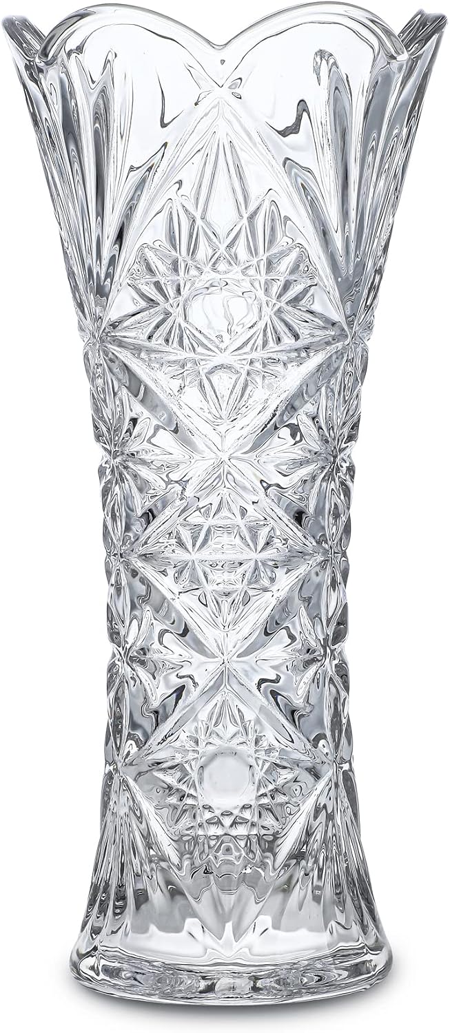 H&D HYALINE & DORA Clear Glass Flower Vase, Thickened Crystal Glass Vase for Living Room, Sunflower Design 7.6" x 3.5"