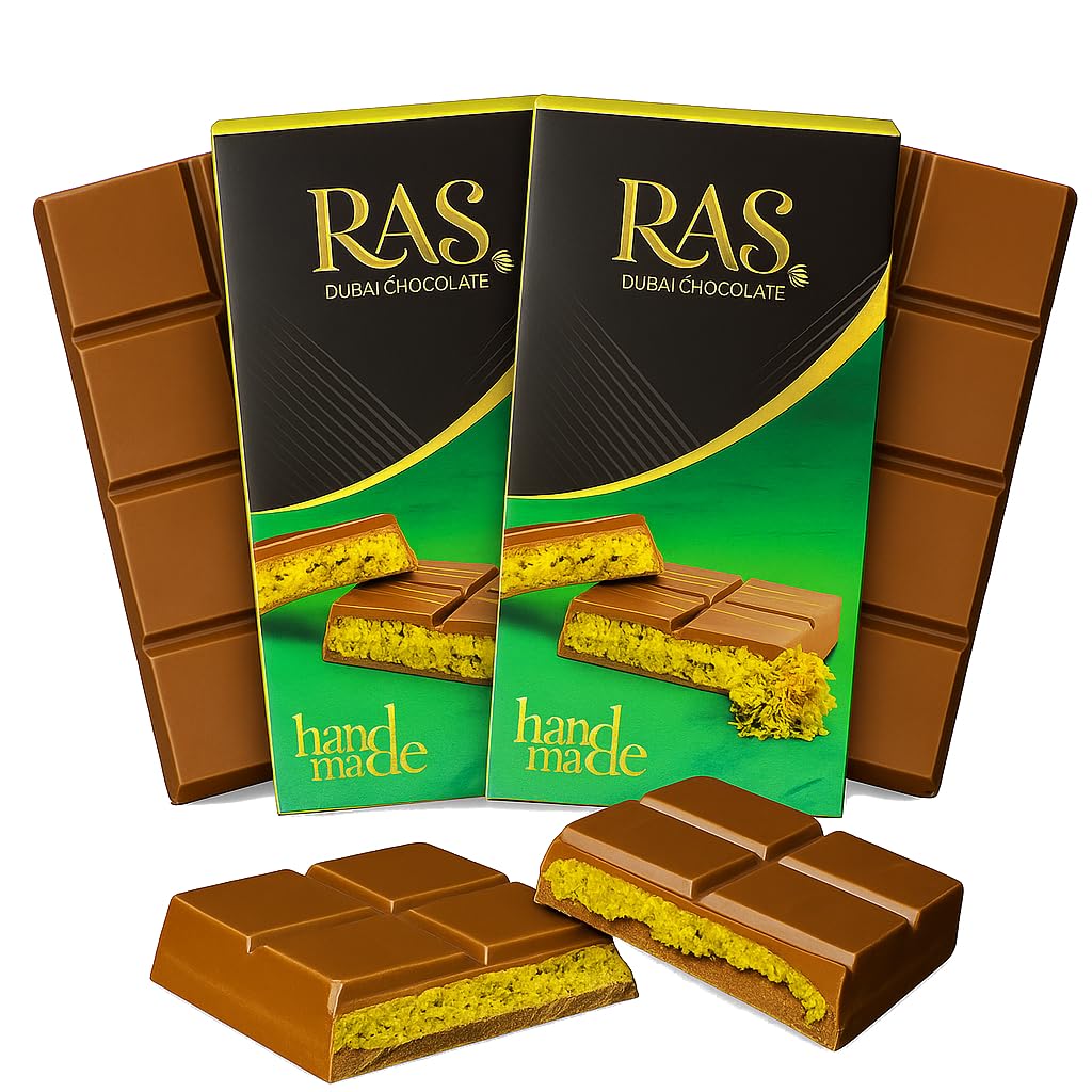Viral Dubai Chocolate Bar – Handmade Pistachio Cream & Crunchy Kataifi in Belgian Milk Chocolate – Luxury Middle Eastern Knafeh-Inspired Candy Gift, Individually Wrapped, Halal, 0.2Lbs