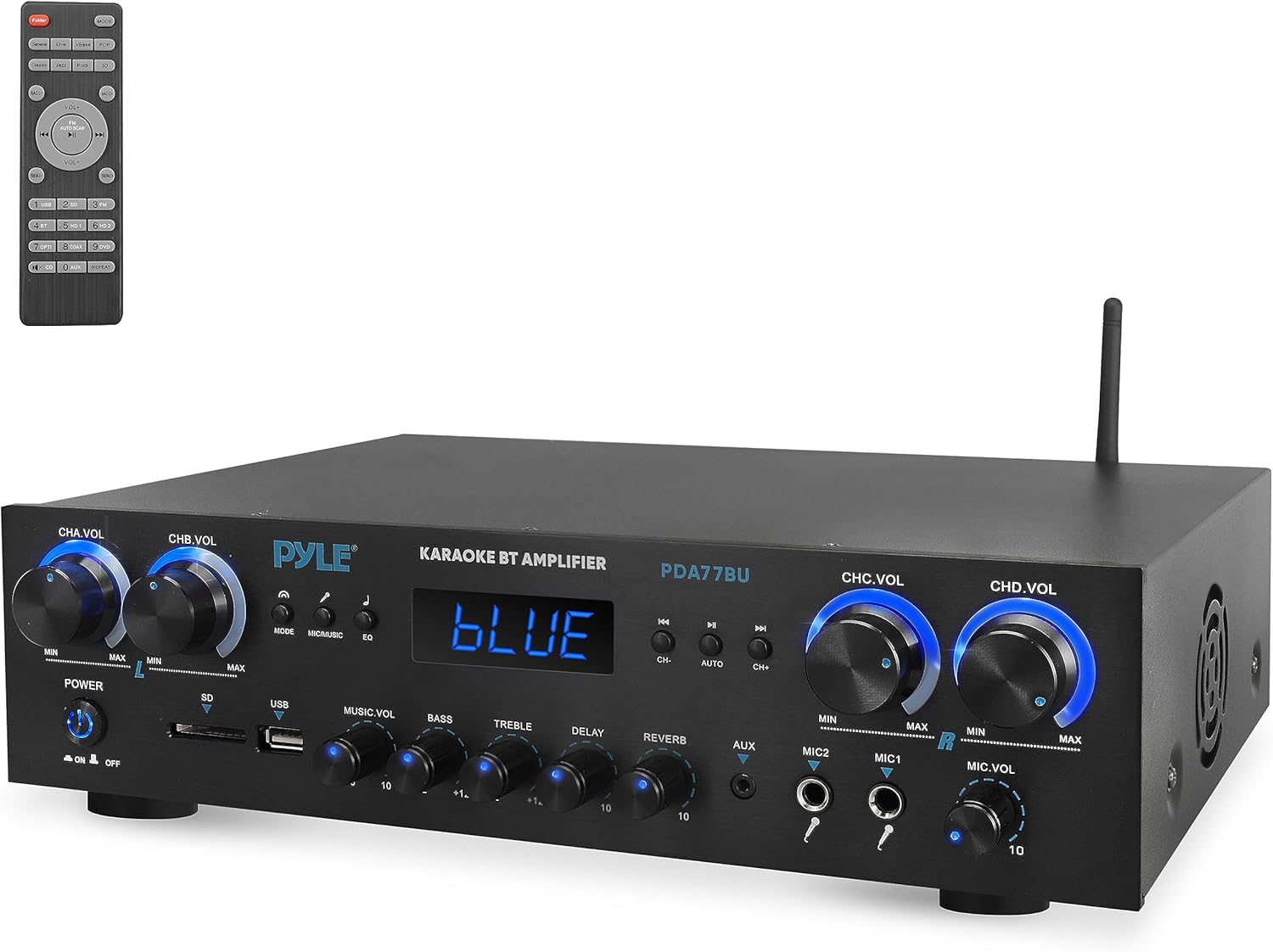 Pyle 800 Watt Home Theater Amplifier Stereo Receiver with Bluetooth Wireless Streaming, Independent Mic Echo & Volume Control, MP3/USB/SD/AUX/FM Radio