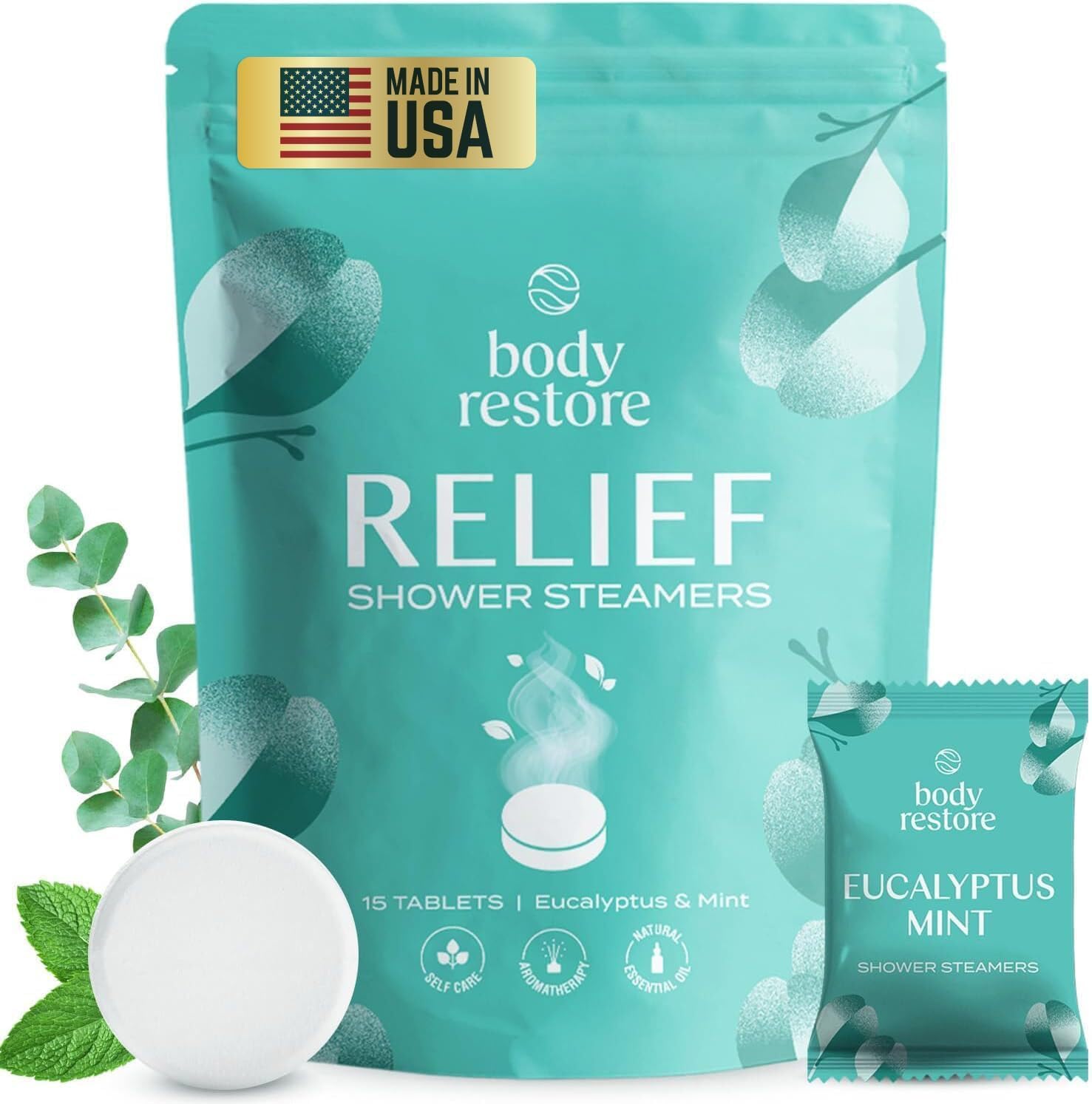 Body Restore Shower Steamers Aromatherapy 15 Pack - Fathers Day Unique Gifts for Dad, Grandpa, Birthday Gift for Mom, Daughter, Son, Best Friend, Travel Essentials, Self Care - Eucalyptus