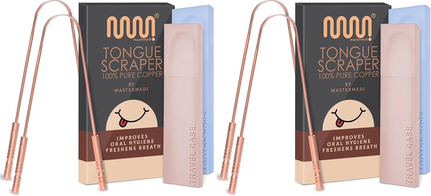 MasterMedi Tongue Scraper Tongue Scraper Stainless Steel New (Copper 2 Count (Pack of 2))