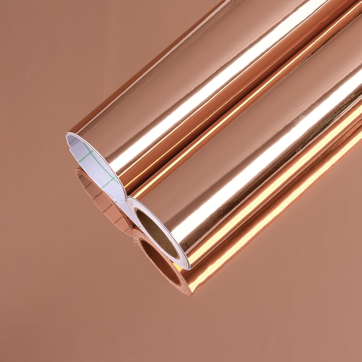 CHIHUT Copper Peel and Stick Vinyl Mirror Sticker Sheets Self Adhesive Mirror Reflective Wall Paper Glossy Flexible Metallic Contact Paper Roll Non Glass Mirror Paper for Shelves Drawers 12”x100”