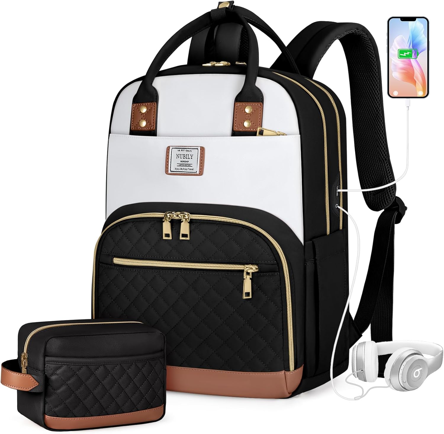 IGOLUMON Backpack for Women 15.6 Inch Laptop Backpack Work Business Backpacks Purse Waterproof College Carry on Backpacks, Black, 15.6", Modern