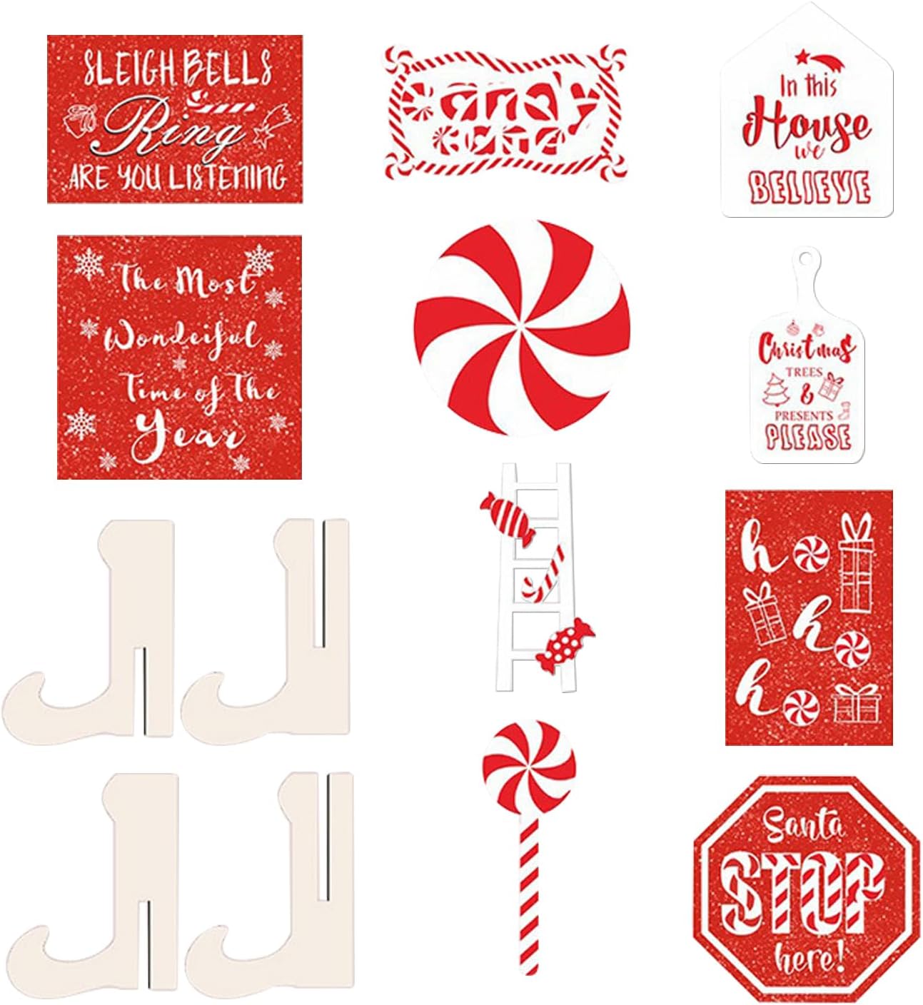Christmas Tiered Tray Decorations Set - Candy Farmhouse Decorations | Wooden Block Sign | for Home Kitchen Counter Fireplace Mantel Shelf New Year Holiday Party