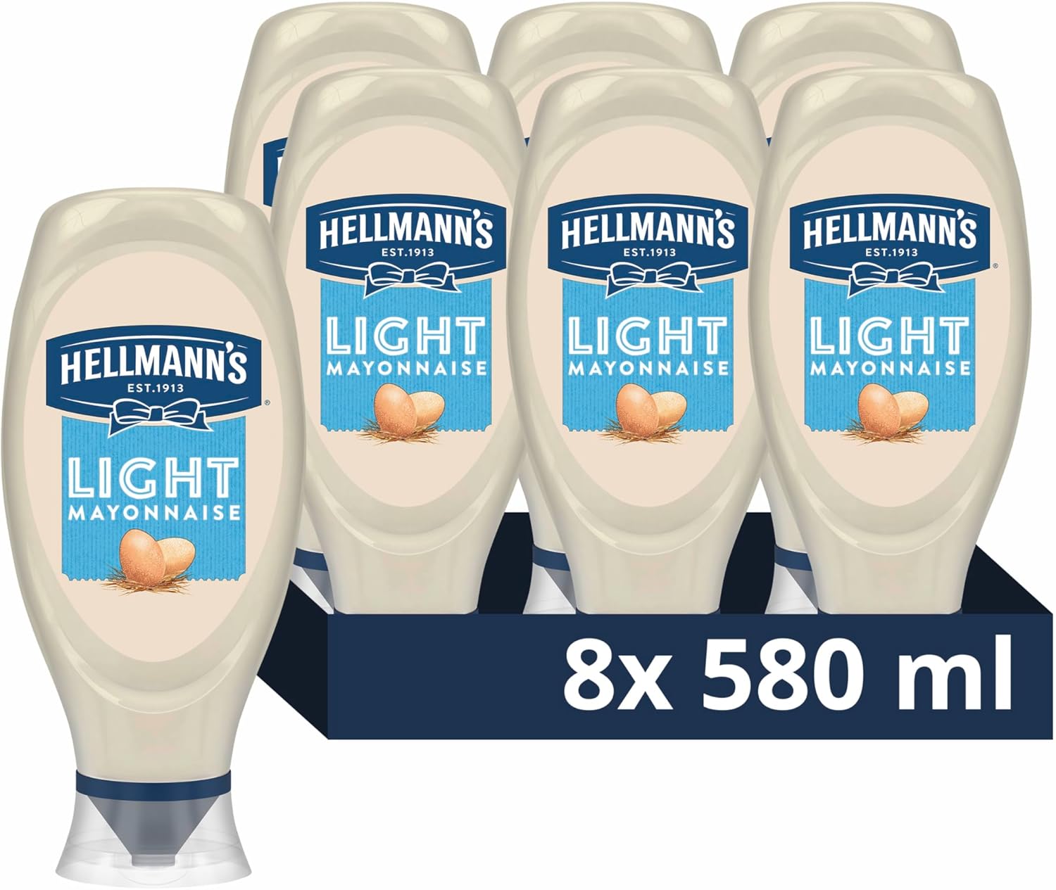 Hellmann's Light Mayonnaise Condiment Squeeze Bottle for Burgers, Sandwiches and Salads 8x 580 ml