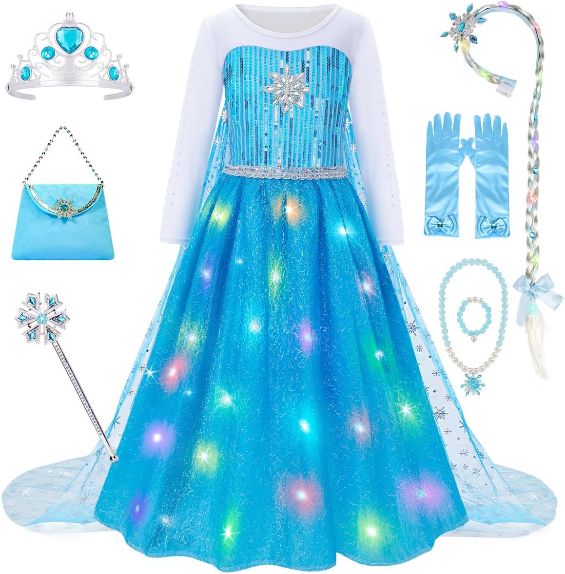 MELAND Princess Costumes for Girls, Princess Dress Up for 3 4 5 6 7 8 Year Old Girls Gift, World Book Day Costume Girls Fancy Dress for Kids Halloween