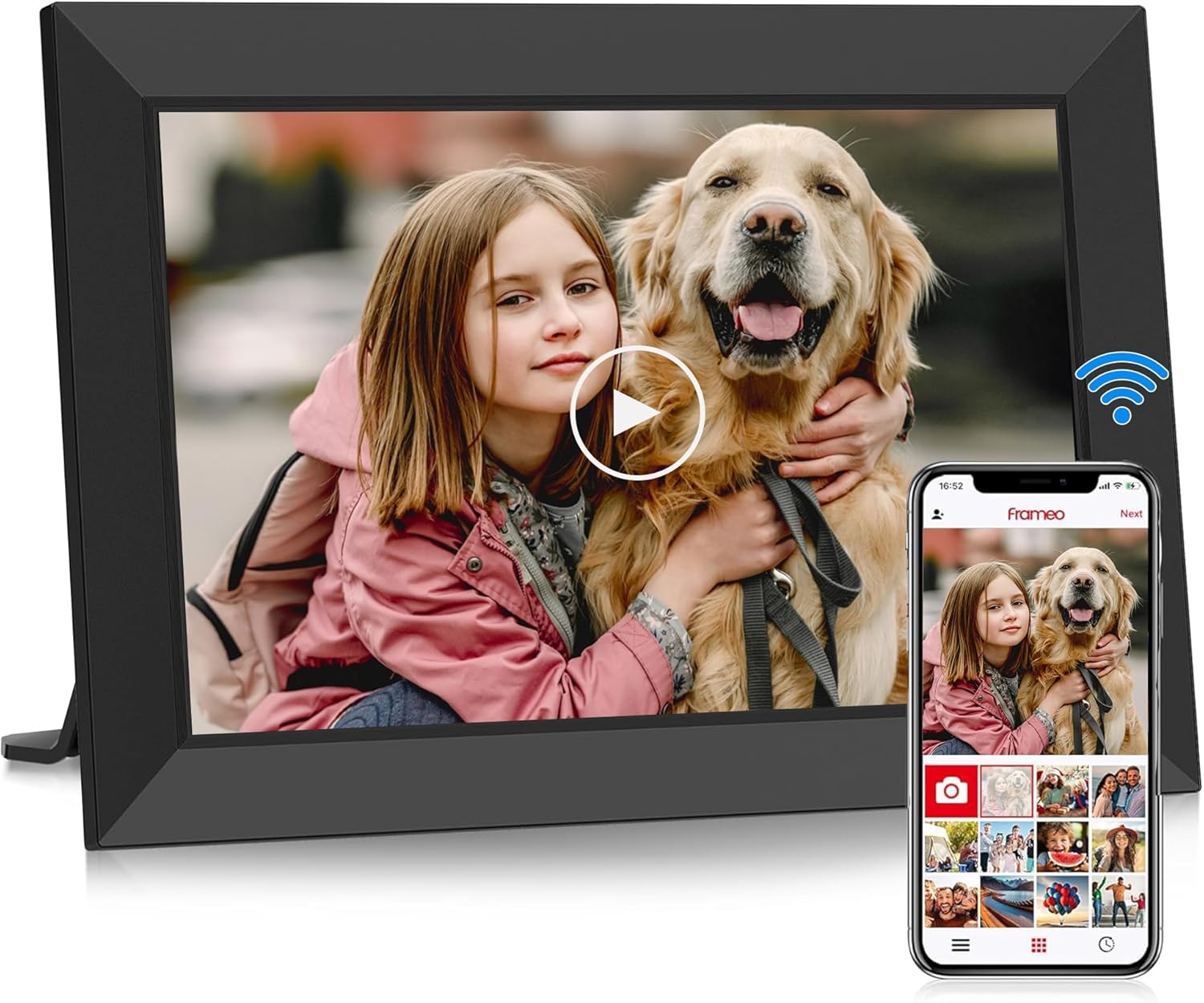 Frameo Digital Photo Frame WiFi 10.1 Inch-Built in 32GB Memory,1280x800 HD IPS Touch Screen, Electronic Frame, Auto-Rotate, Wall Mount-Share Photos/Videos via Frameo App,birthday gifts for women