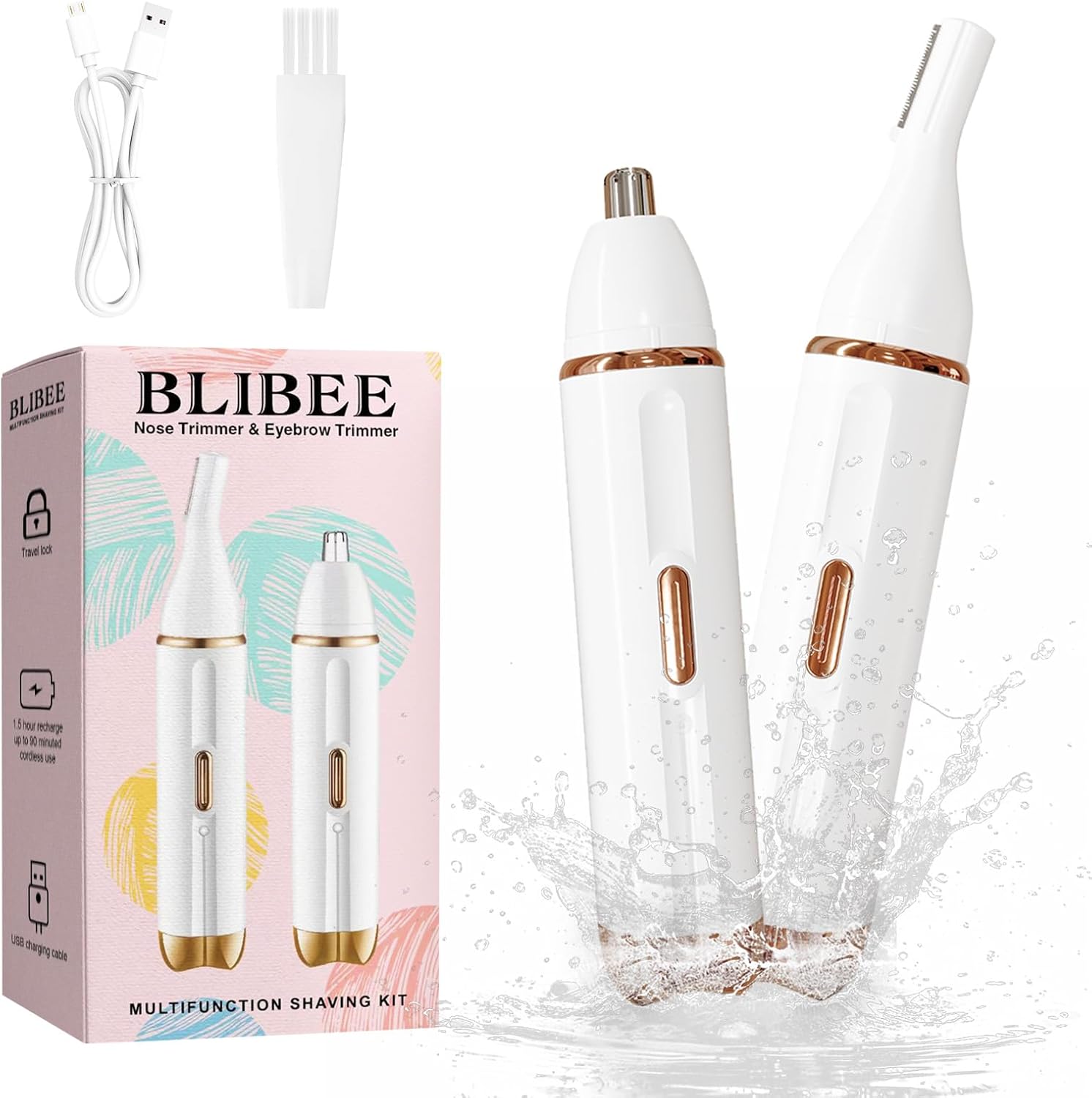 Nose Hair Trimmer for Women - 2-in-1 Painless Eyebrow & Facial Hair Trimmer for Women and Men, USB Rechargeable, Waterproof & Easy to Clean, Ear & Nose Groomer