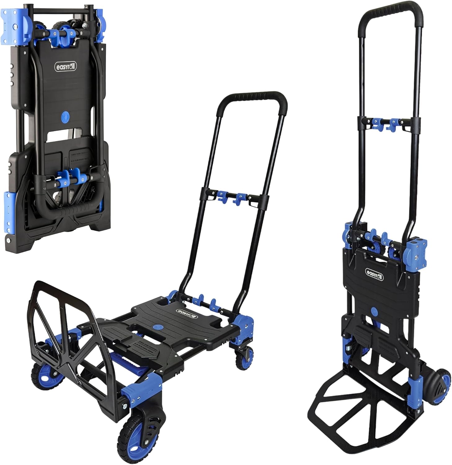 Move It 2-in-1 Sack Truck, Folding Hand Truck Trolley, Platform Cart Dolly, Heavy-Duty Sack Barrow, 120kg/70kg Load Capacity, Black