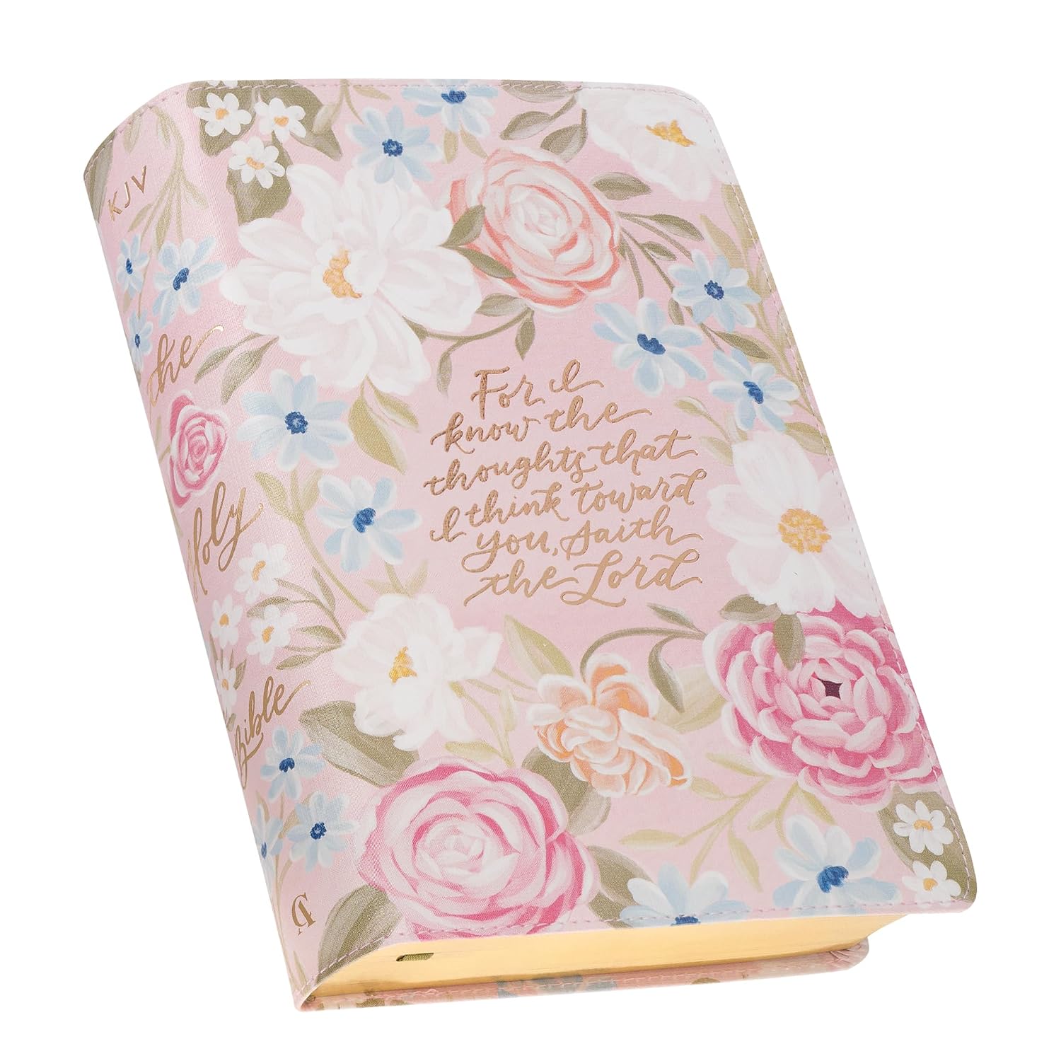 KJV Holy Bible, Giant Print Standard Size Red Letter Edition, Thumb Index Tabs & Ribbon Marker, King James Version, Vegan Leather, Pink Floral, 14 pt. Type