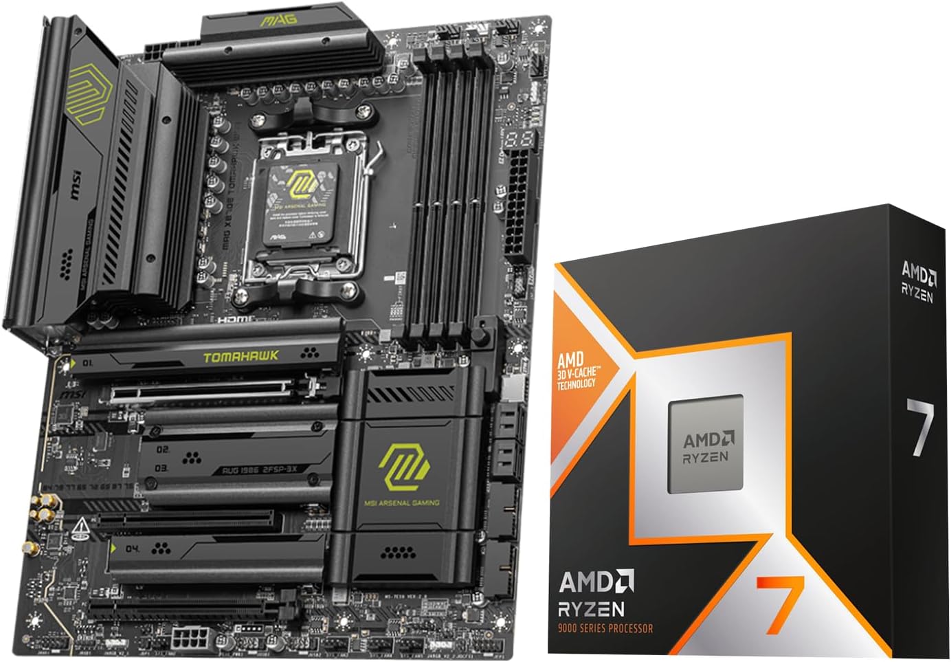 Micro Center AMD 9850X3D Processor with MSI MAG X870E Tomahawk Motherboard