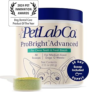 PetLab Co. ProBright Advanced Dental Powder - Dog Breath Freshener - Teeth Cleaning Made Easy – Targets Tartar & Bad Breath - Formulated for Medium Size Dogs