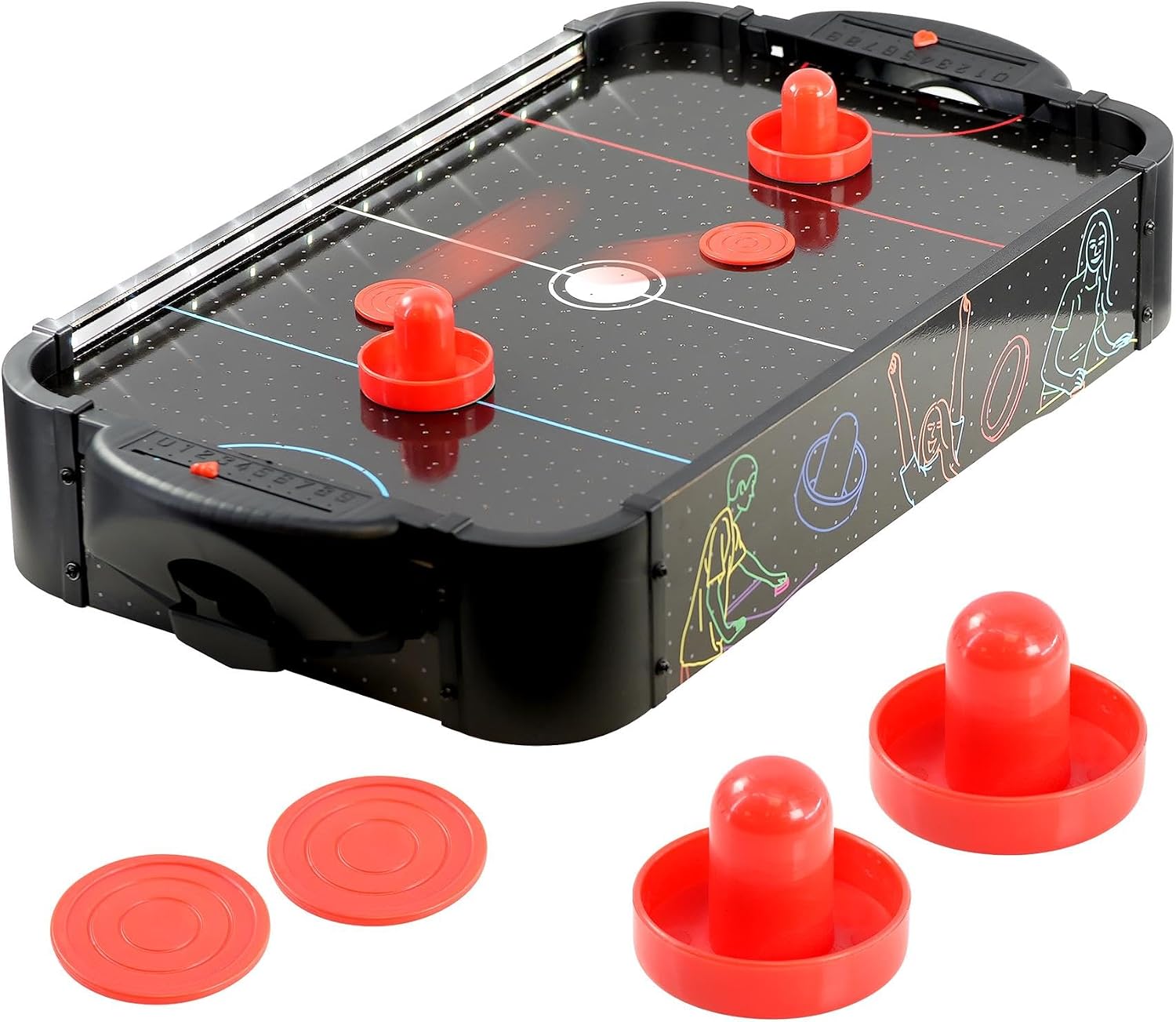The Magic Toy Shop Mini Air Hockey Table for Kids with LED Lights 2 Pucks and 2 Pushers - Air Hockey Game, Exciting Mini Games, Party Games, Table Top Games, Arcade Games For Kids Adults