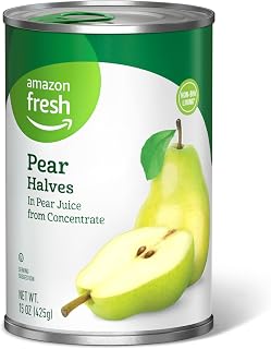 Amazon Fresh Brand, Canned Pear Halves in Pear Juice from Concentrate, 15 Oz (Previously Happy Belly, Packaging May Vary)