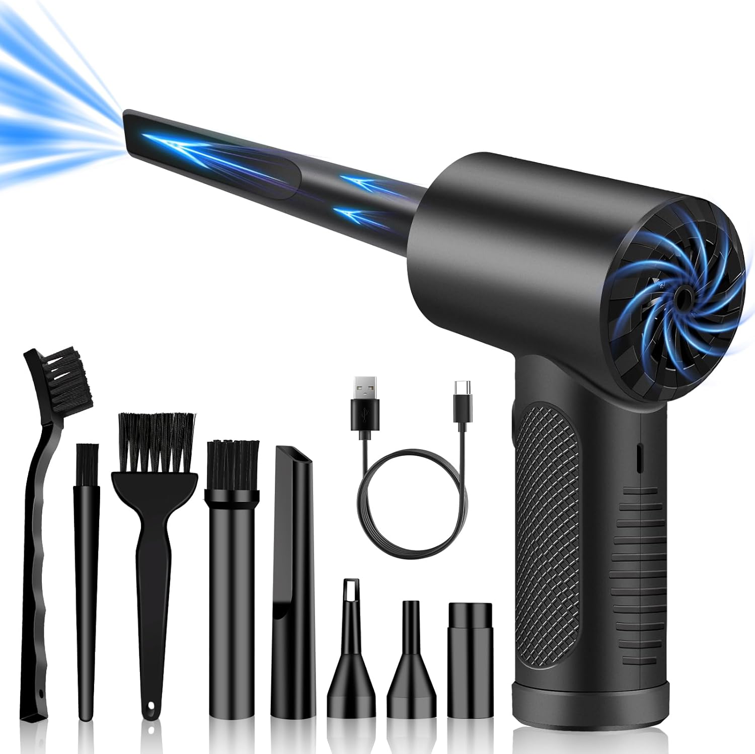 Terawetre Compressed Air Duster for PC, 3-Speed Adjustable 120000RPM, Battery Electric Air Duster Rechargable,Cordless Reusable Air Blower Duster with LED Light, Air Blower Cleaner for Laptop