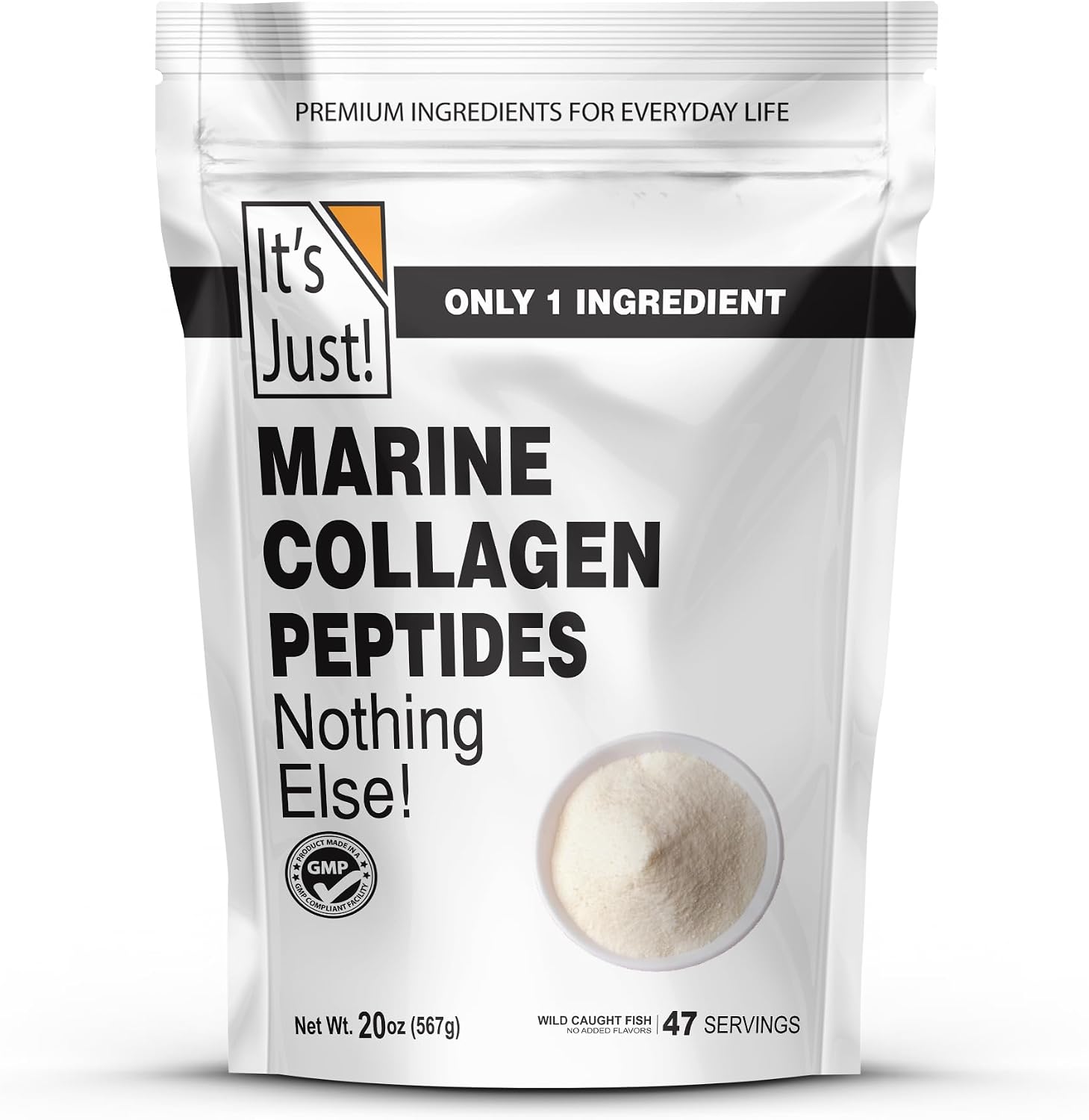 It's Just! Marine Collagen Peptides Powder - Unflavored, Gluten Free, Non-GMO, Heavy Metal Tested - 20oz