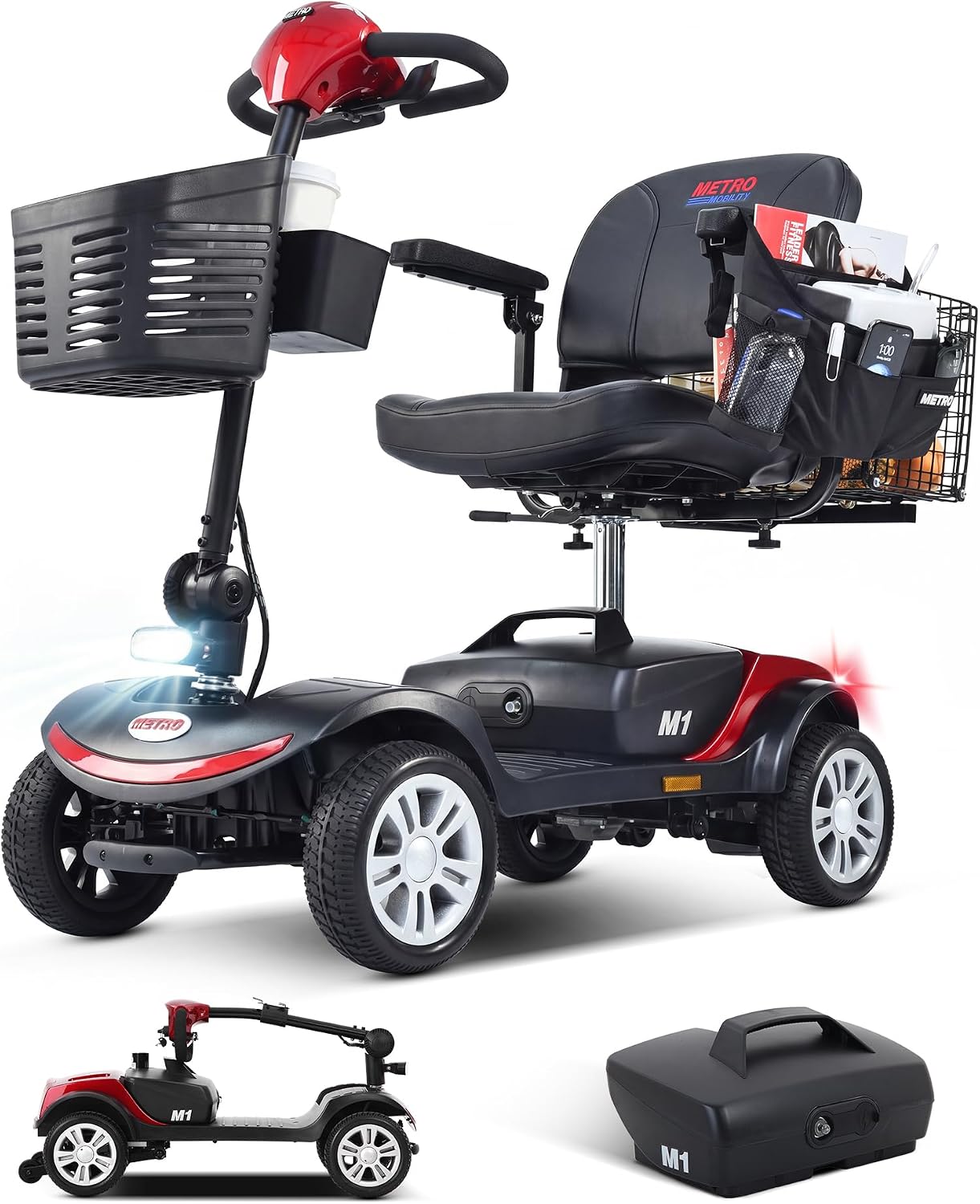 Metro Mobility 15-25Miles 330lbs Electric Mobility Scooters for Seniors Red | mobility scooters for seniors,mobility scooters for adults,4 Wheel Foldable Mobility Scooter for Adults
