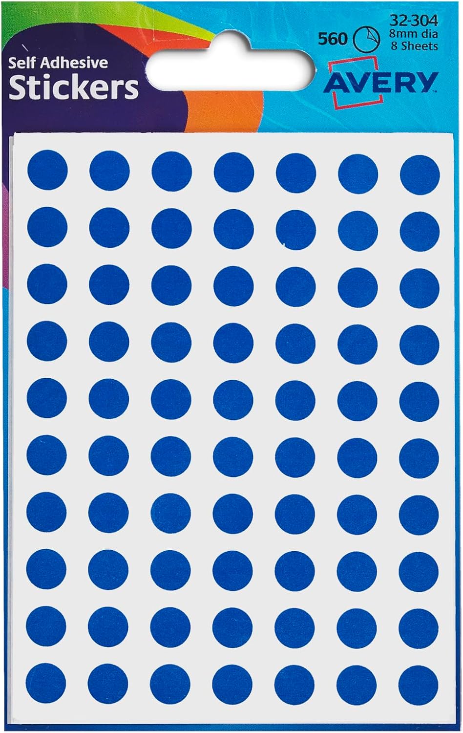 Avery hand writable, easy to use, Dot Stickers, personal sable, 8mm, blue, 70 stickers per sheet, 560 stickers per pack (32-304)